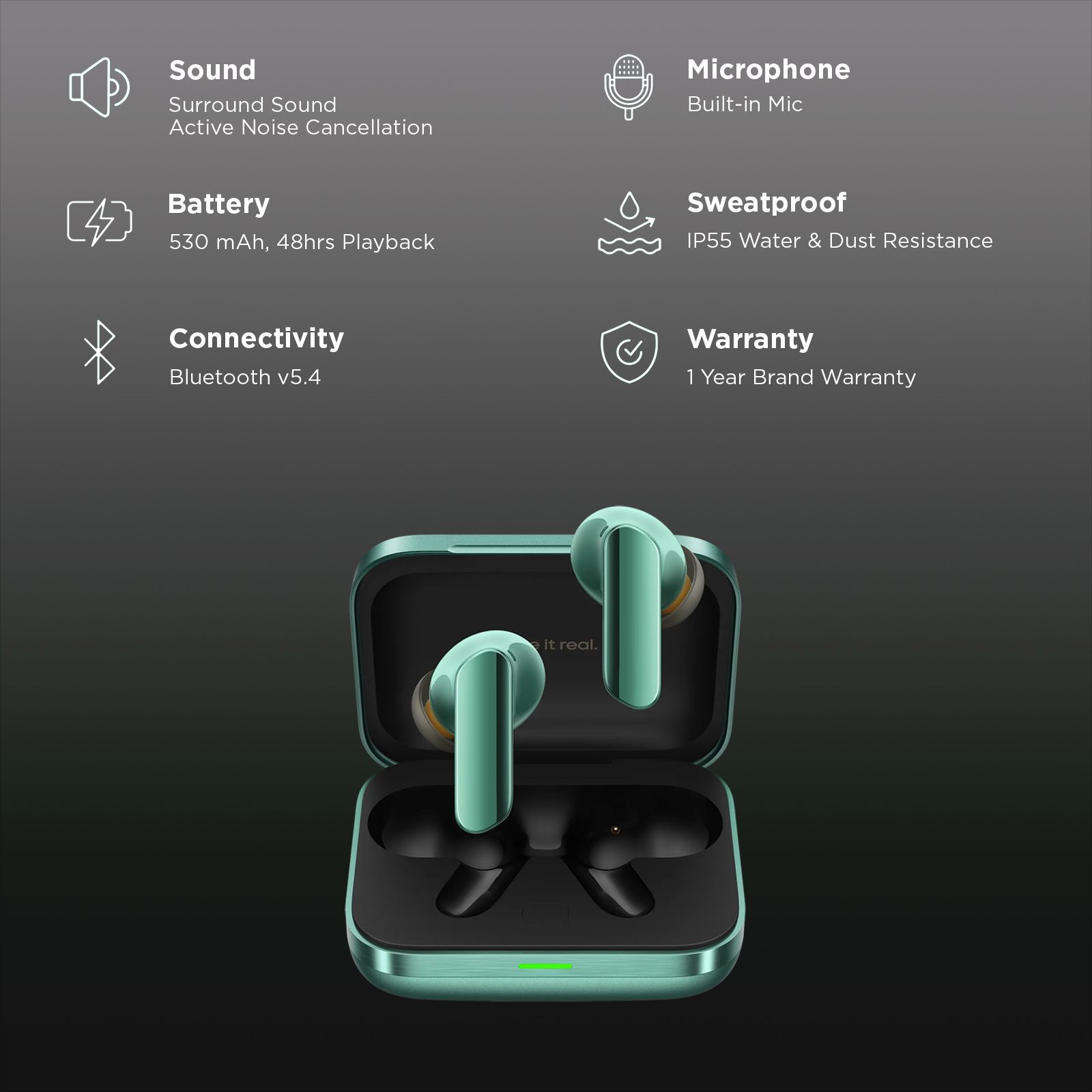 realme Buds Air 7 Pro TWS Earbuds with Active Noise Cancellation (IP55 Water & Dust Resistant, Google Fast Pair, Racing Green)_2