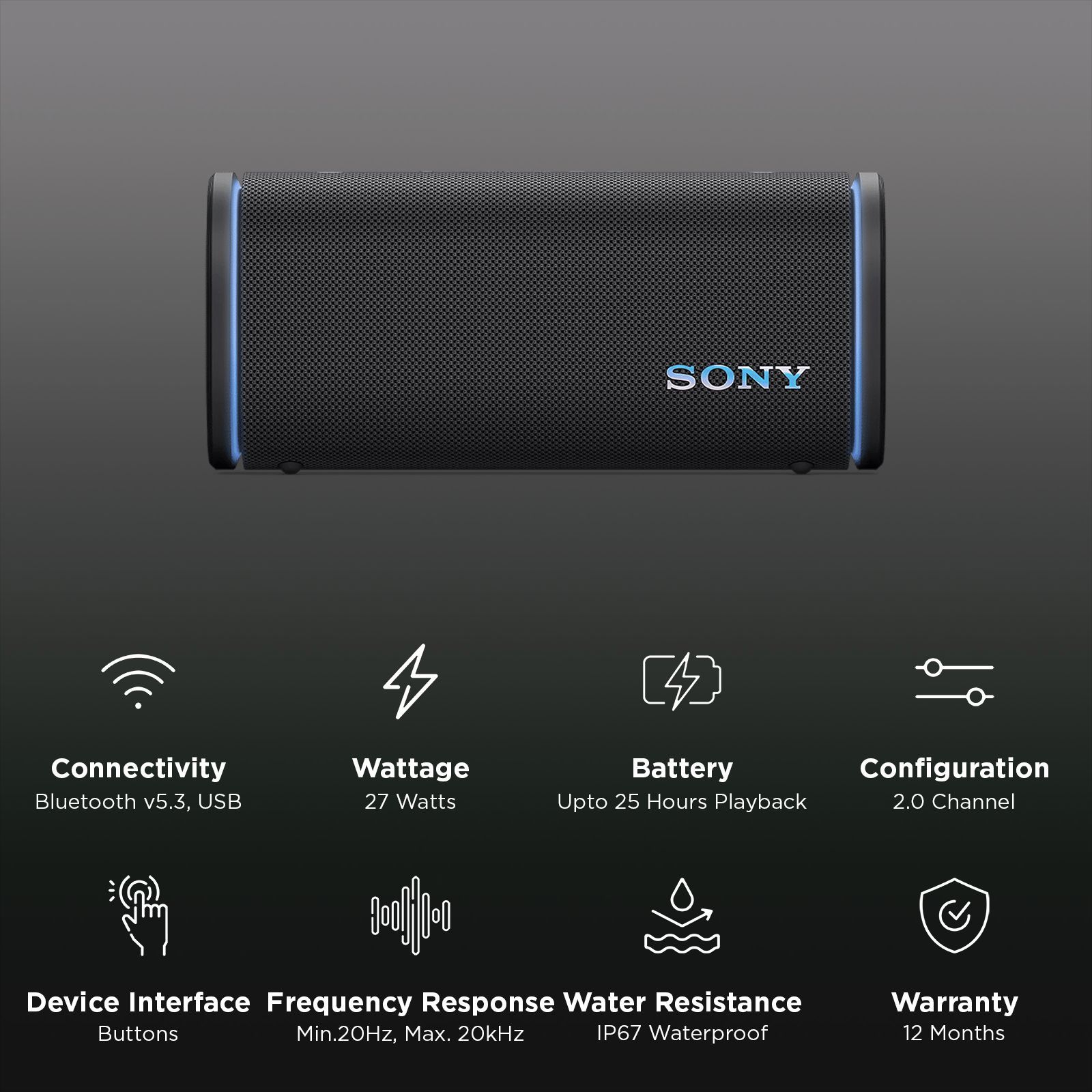 SONY ULT FIELD 5 Portable Bluetooth Speaker (IP66, IP67 Water Resistant, Party Connect, 2.0 Channel, Black)_2