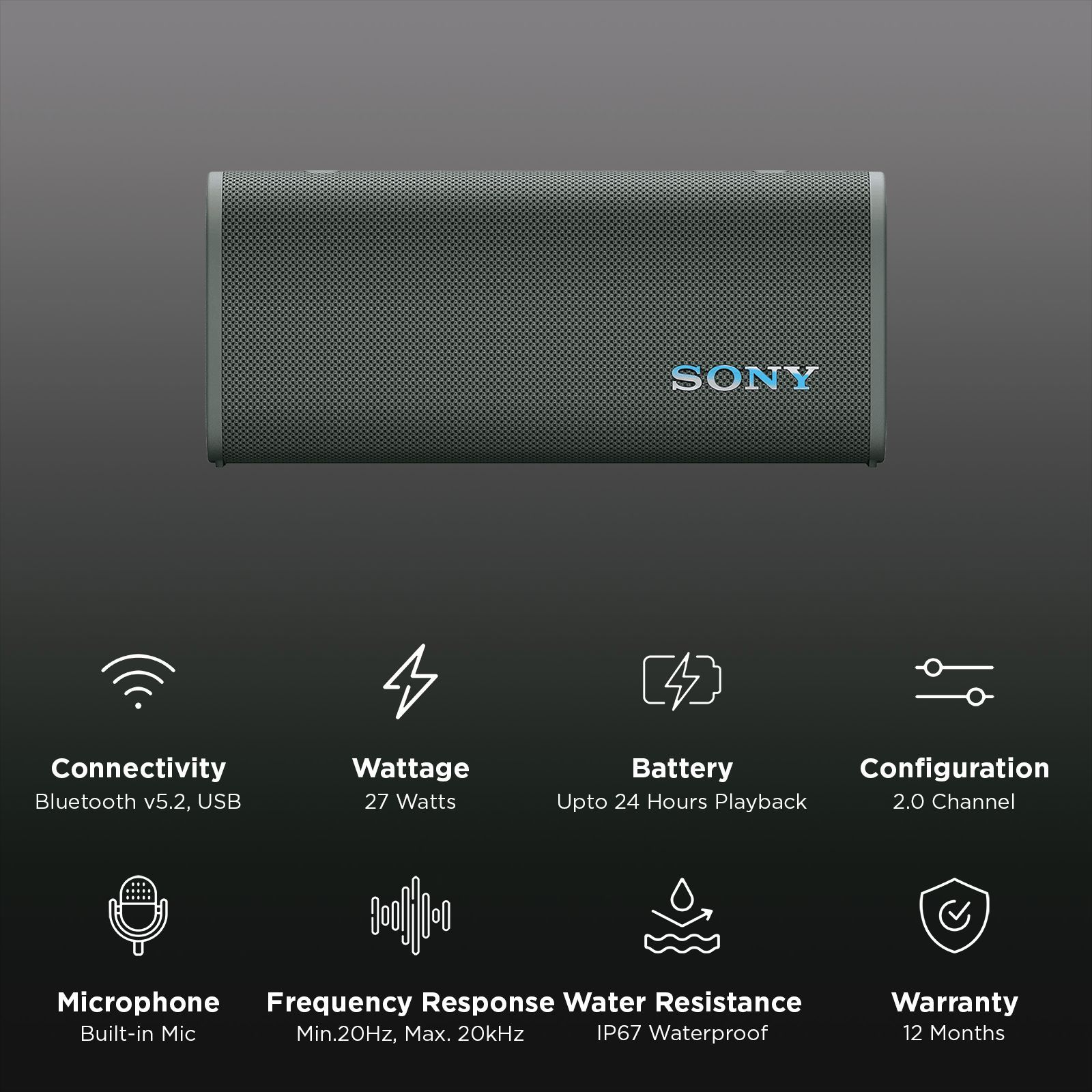 SONY ULT FIELD 3 Portable Bluetooth Speaker (IP66, IP67 Water Resistant, Party Connect, 2.0 Channel, Forest Grey)_2