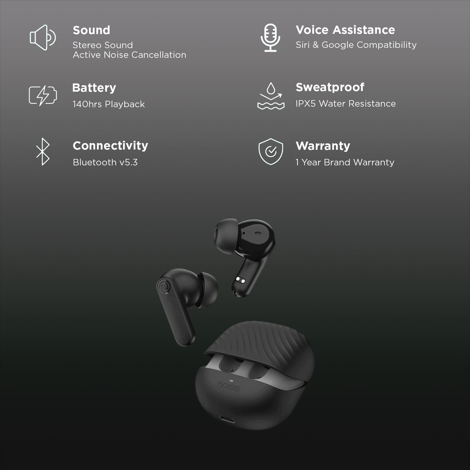 noise Buds X2 TWS Earbuds with Active Noise Cancellation (IPX5 Water Resistant, Instacharge, Ebony Black)_2