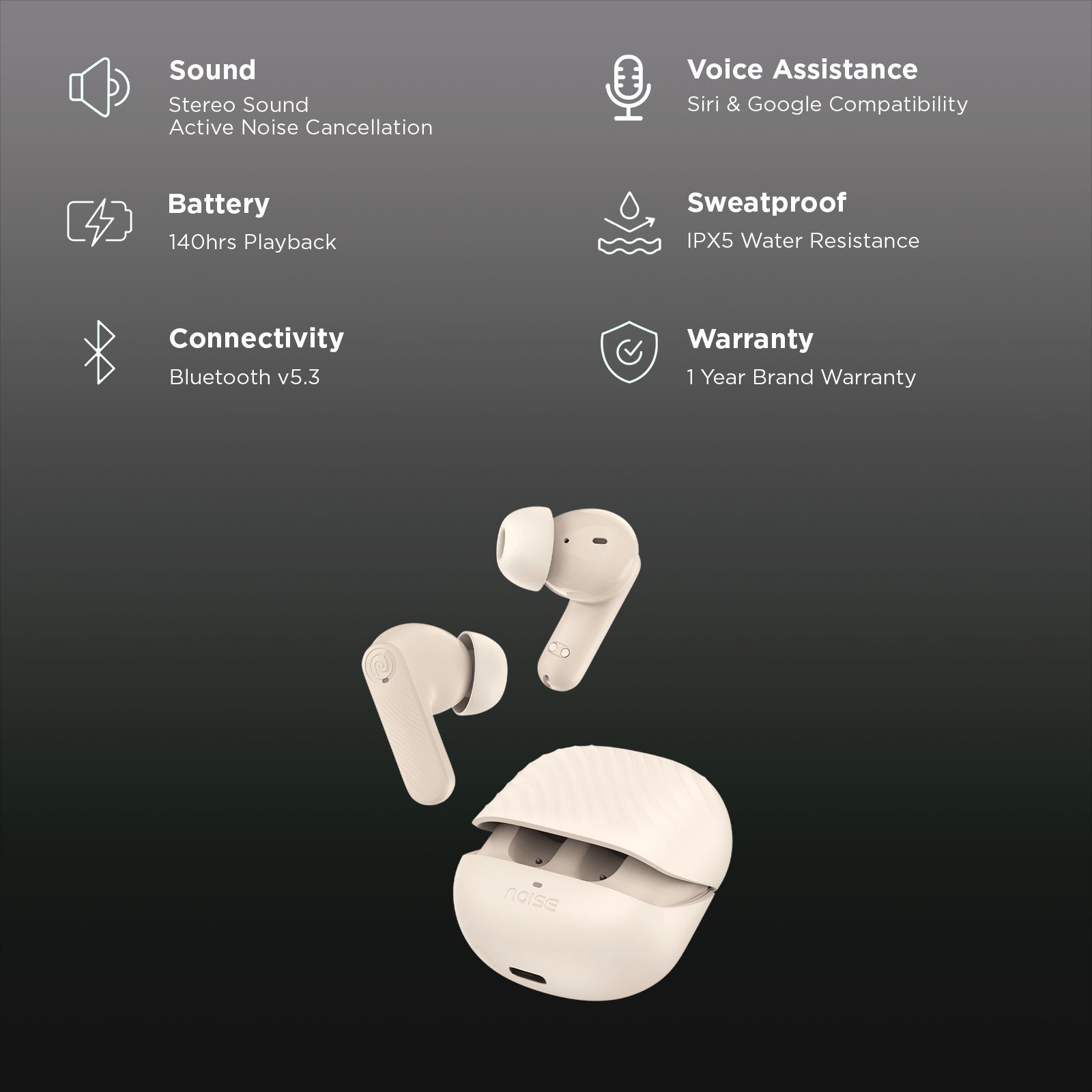 noise Buds X2 TWS Earbuds with Active Noise Cancellation (IPX5 Water Resistant, Instacharge, Dune Beige)_2