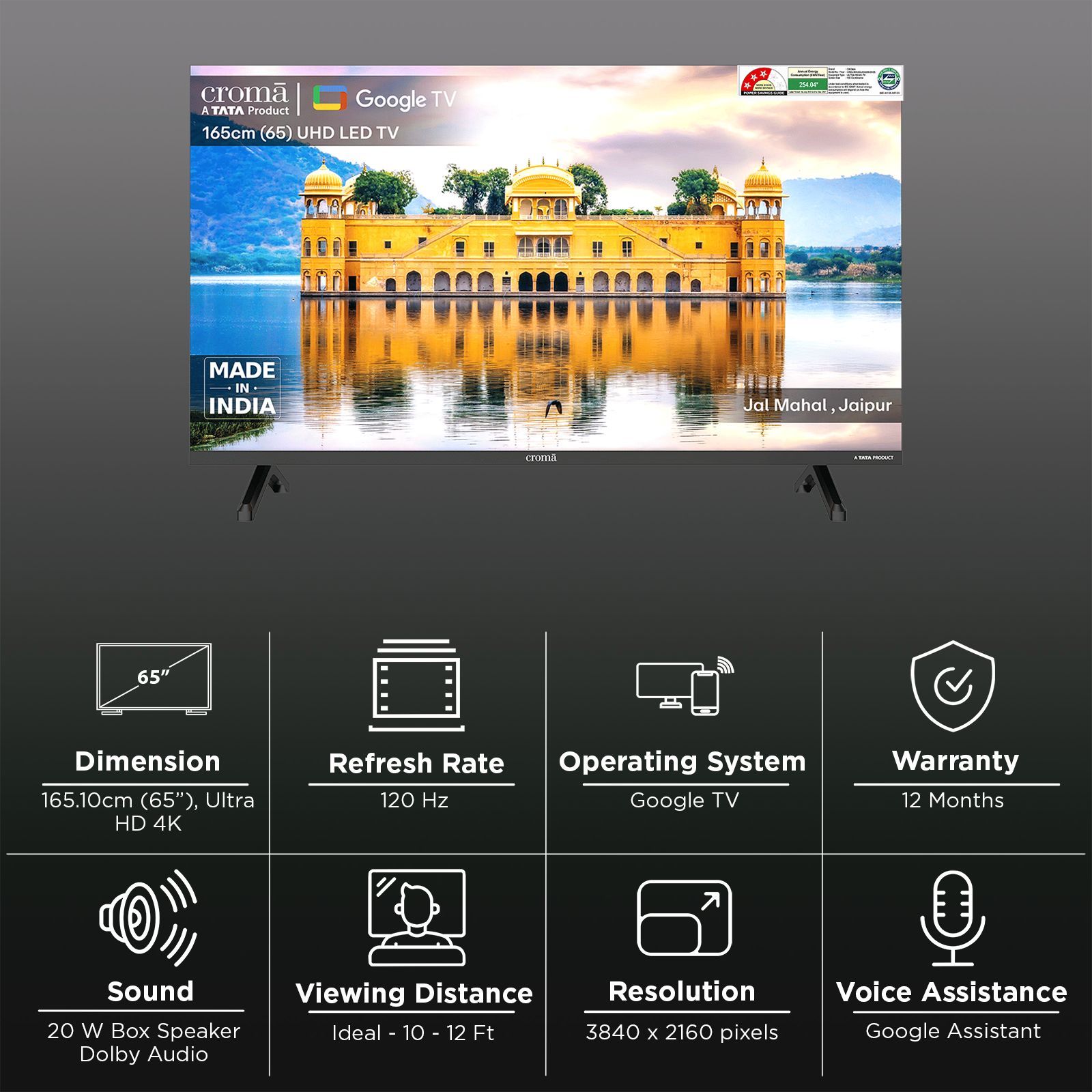 Croma 165.1 cm (65 inch) 4K Ultra HD LED Smart Google TV with Google Assistant (2025 model)_3