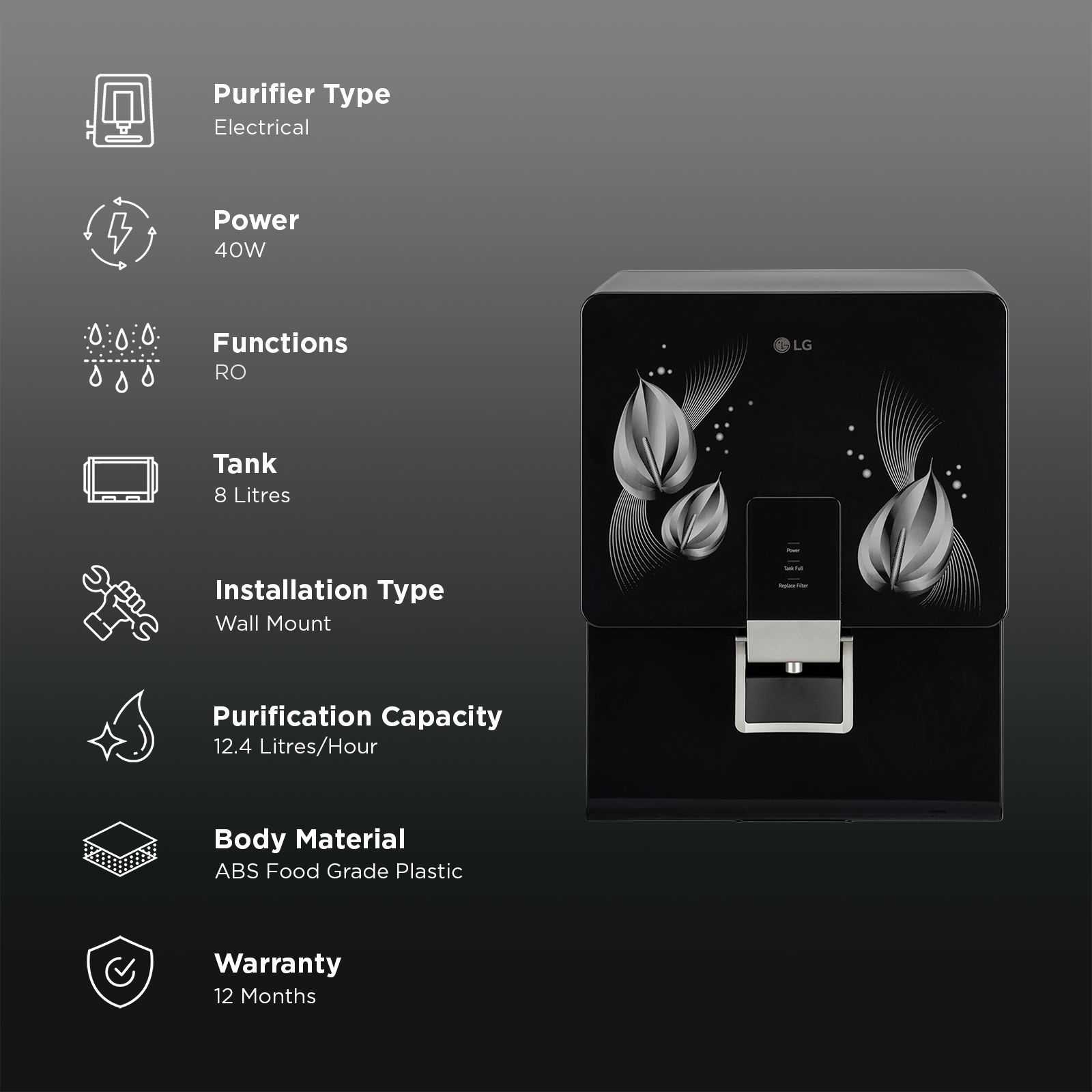 LG WW146RTLB 8L RO + Mineral Booster Water Purifier with Multi Stage Filtration (Solid Black)_3