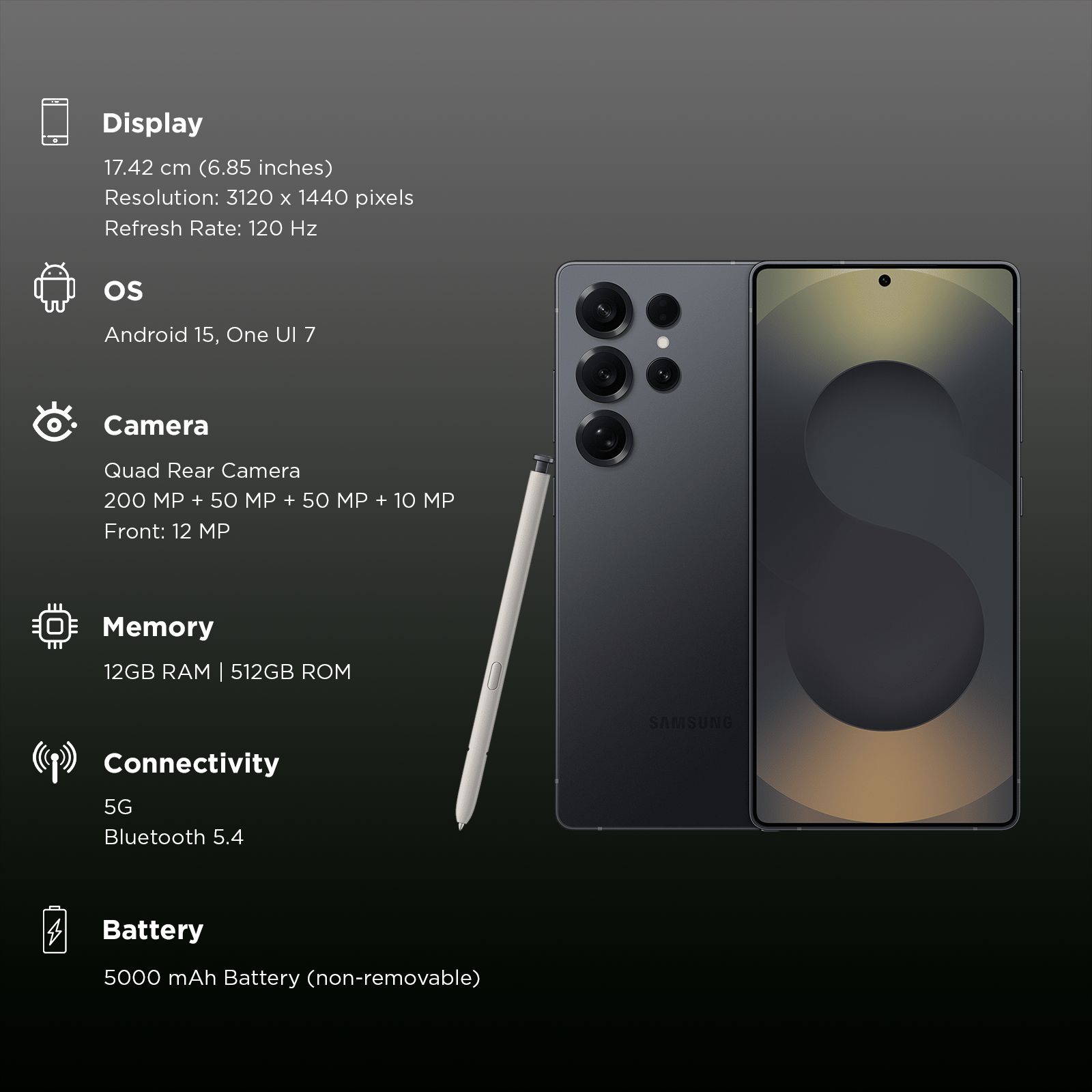 SAMSUNG Galaxy S25 Ultra 5G (12GB RAM, 512GB, Titanium Jetblack)_3