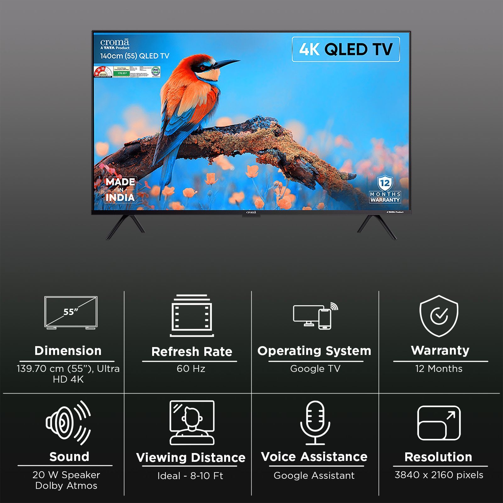 Croma 139.7 cm (55 inch) QLED 4K Ultra HD Smart Google TV 5.0 with Dolby Vision & Dolby Atmos (2025 model) Croma 139.7 cm (55 inch) QLED 4K Ultra HD Smart Google TV 5.0 with Dolby Vision & Dolby Atmos (2025 model)_3