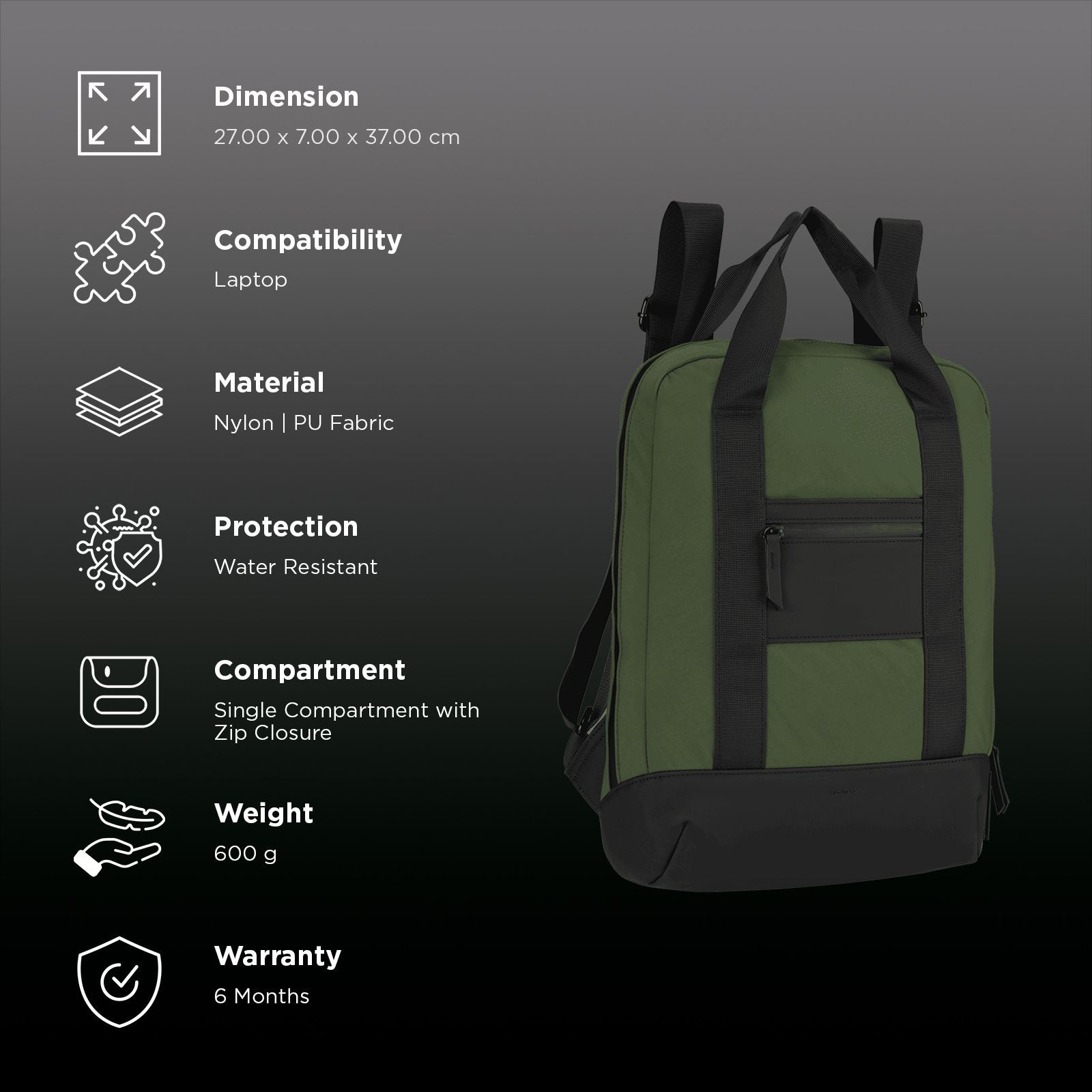 soundREVO Melbourne Nylon, PU Fabric Laptop Backpack for 14 Inch Laptop (6.99 L, Water Resistant, Green)_2