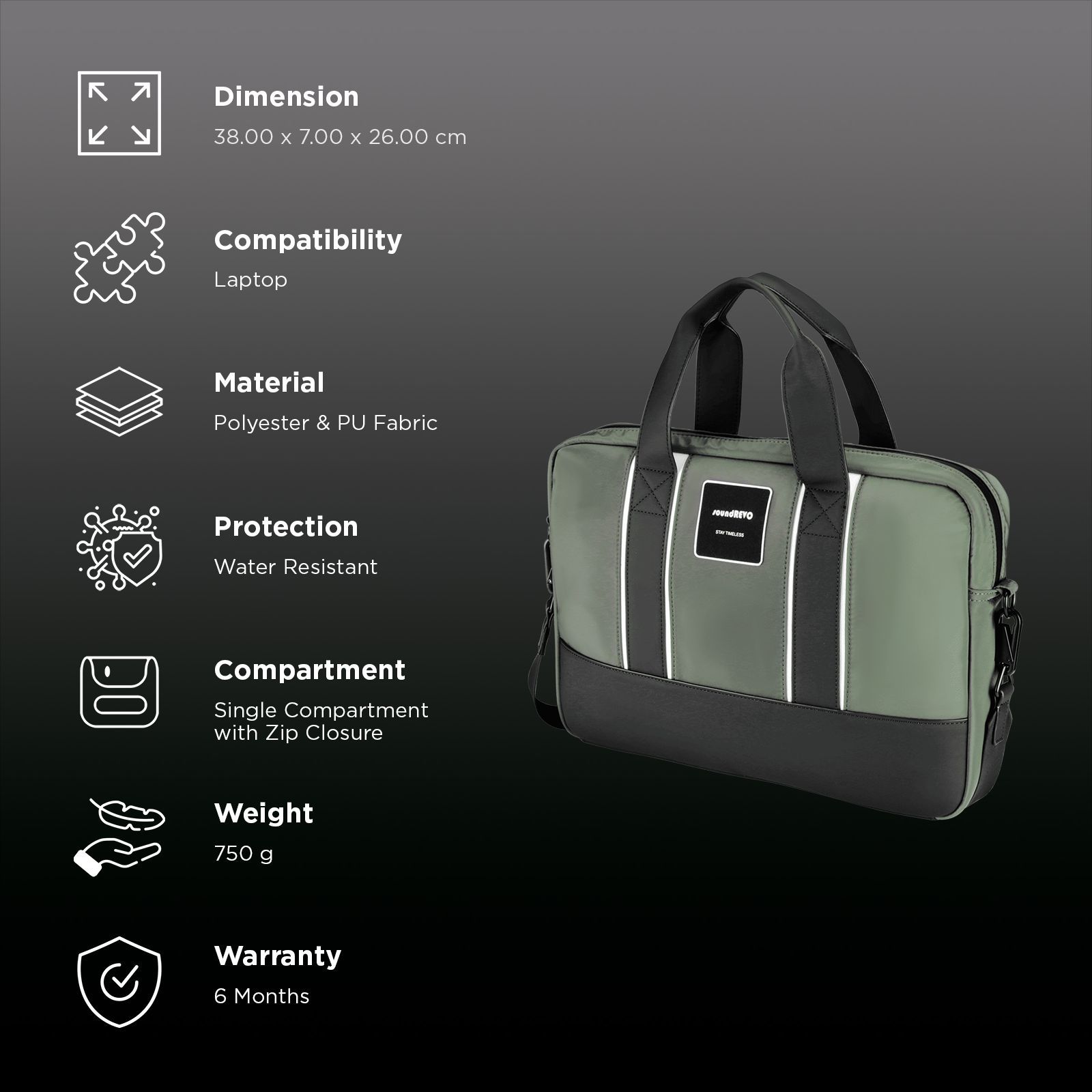 soundREVO Polyester, PU Fabric Laptop Business Messenger Bag for 14 Inch Laptop (6.91 L, Water Resistant, Green) soundREVO Polyester, PU Fabric Laptop Business Messenger Bag for 14 Inch Laptop (6.91 L, Water Resistant, Green)_2