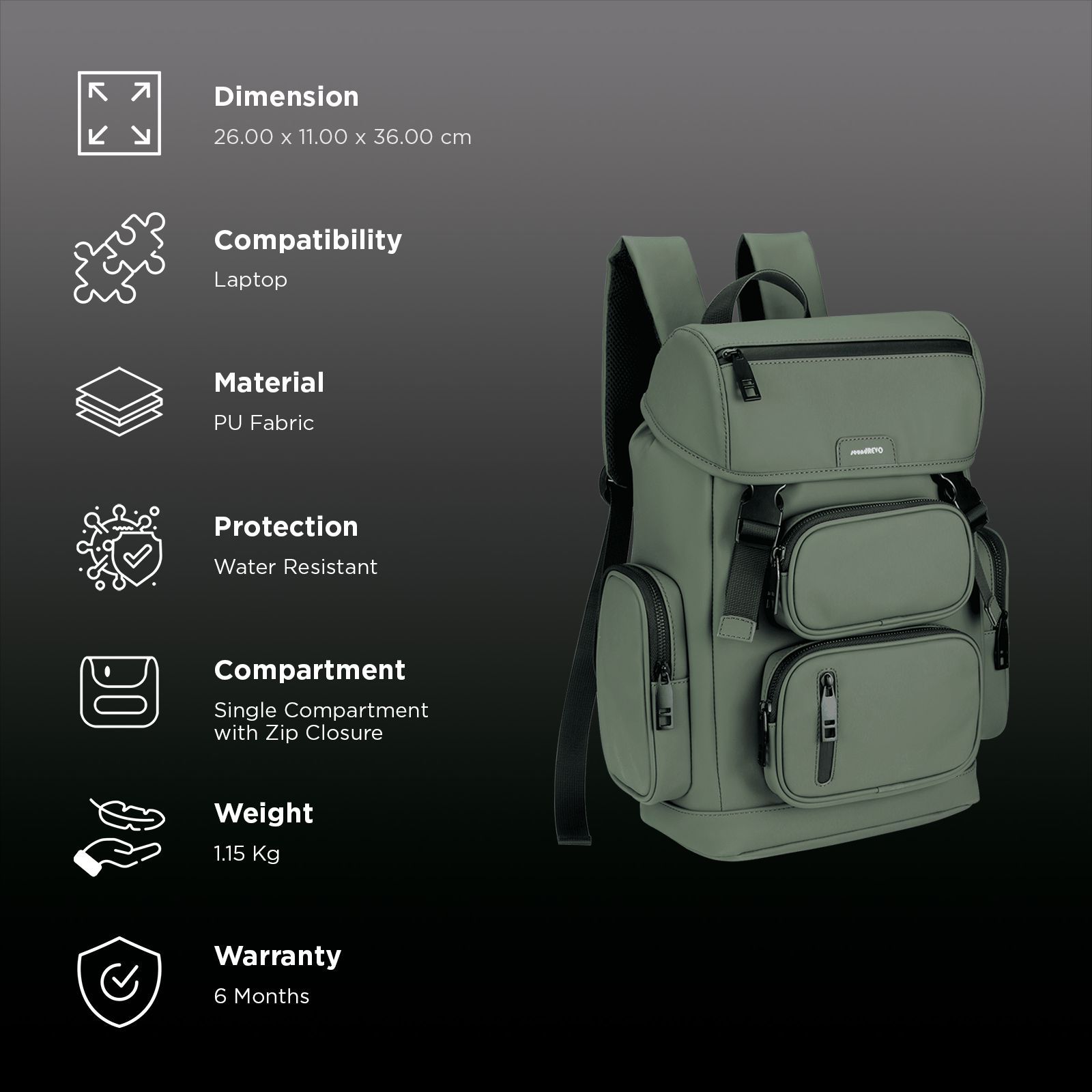 soundREVO Hannover PU Fabric Laptop Backpack for 14 Inch Laptop (10.29 L, Water Resistant, Green)_2