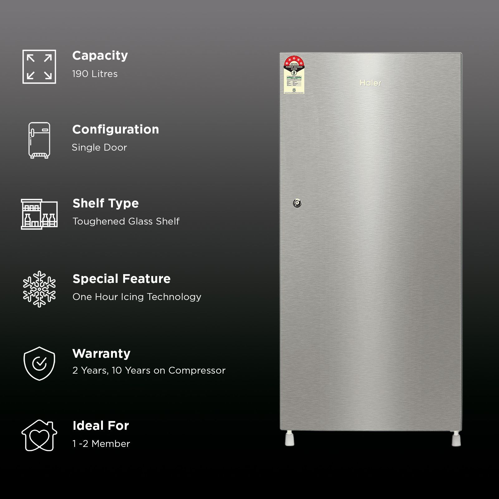 Haier 190 Litres 5 Star Direct Cool Single Door Refrigerator with One Hour Icing Technology (HRD-2105BNS-P, Nickel Steel)_2