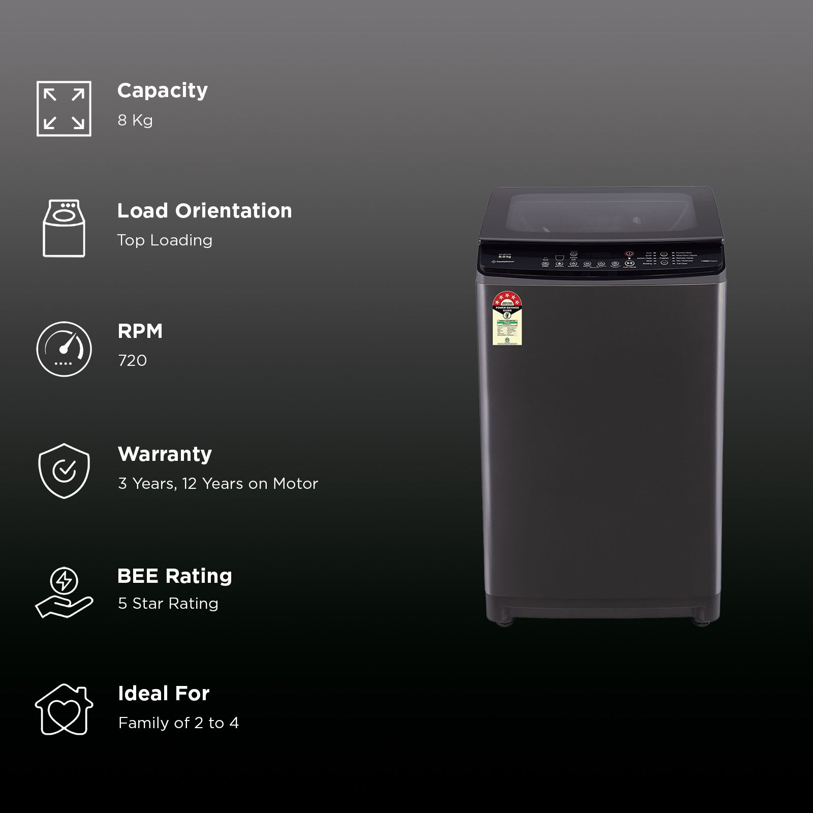 VOLTAS beko 8 Kg 5 Star Fully Automatic Top Load Washing Machine (WTL8011AU, Aqua Wave Drum, Grey) VOLTAS beko 8 Kg 5 Star Fully Automatic Top Load Washing Machine (WTL8011AU, Aqua Wave Drum, Grey)_2