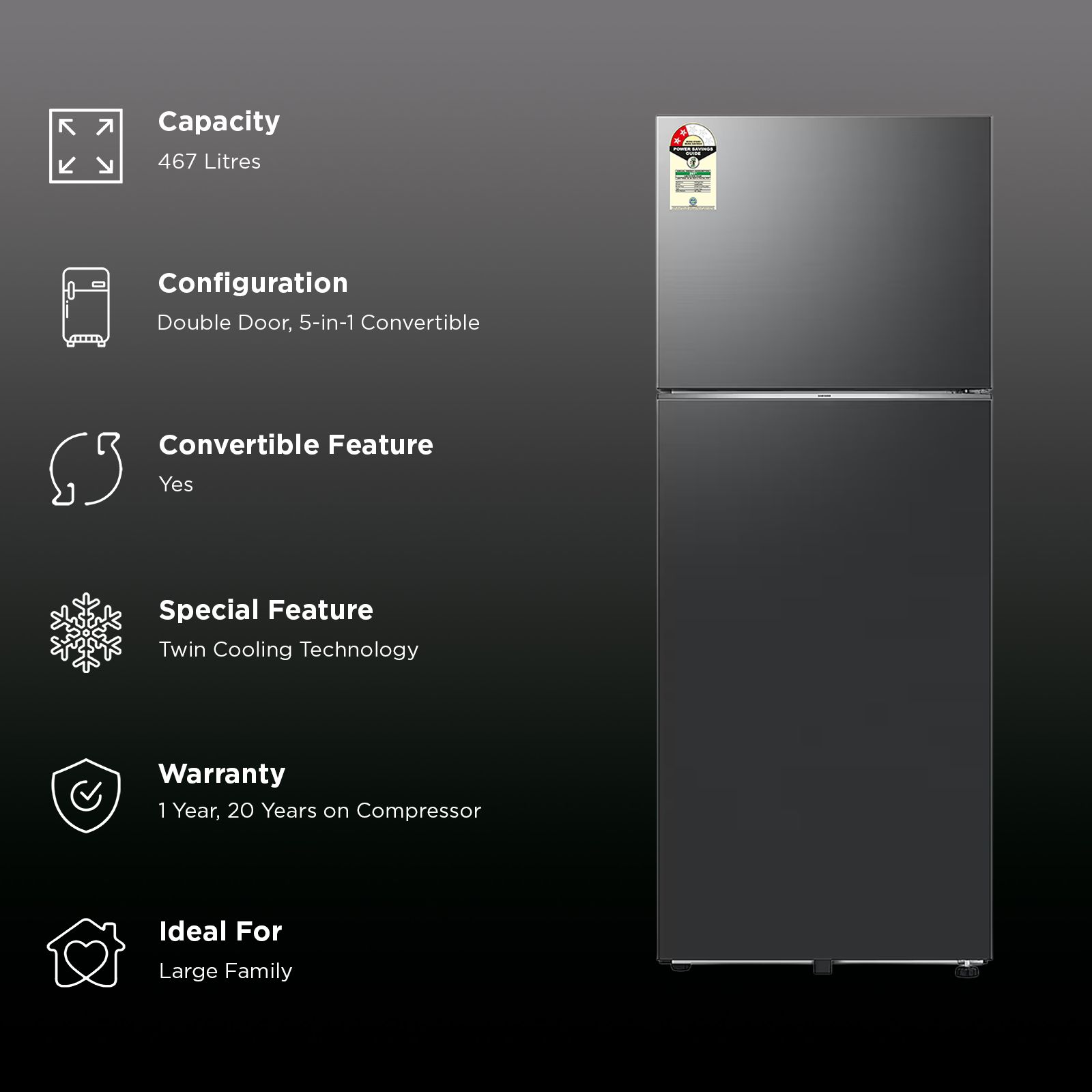 SAMSUNG Bespoke 467 Litres 2 Star Frost Free Double Door Smart Wifi Enabled Refrigerator with AI Energy Mode (RT80F51C2FHL, Black Doi)_2