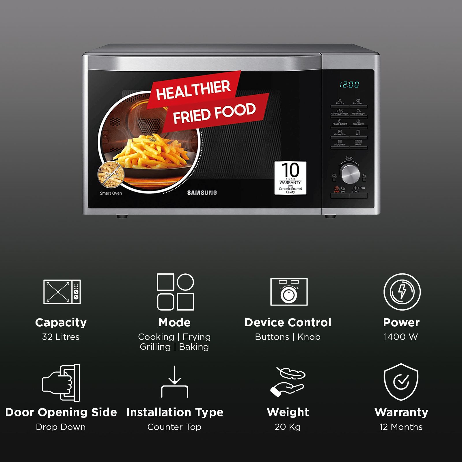 SAMSUNG 32L Convection Microwave with SLIM FRY Technology (MC32A7035CT/TL, Transparent)_3