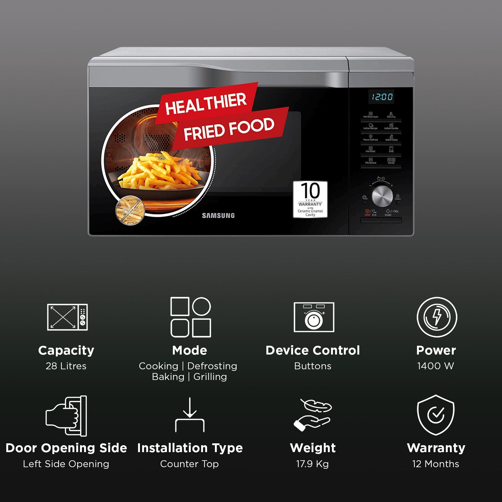 SAMSUNG 28L Convention Microwave with SLIM FRY Technology (MC28A6035QS/TL, Black)_3