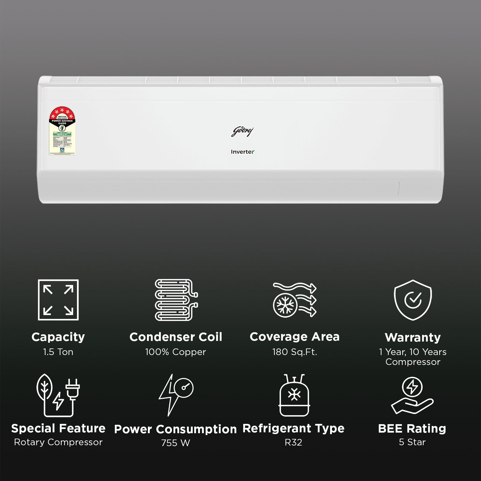 Godrej WZS Convertible 1.5 Ton 5 Star Inverter Split AC with I-Sense Technology (Copper Condenser, SIC 18ITC5 WZS)_2