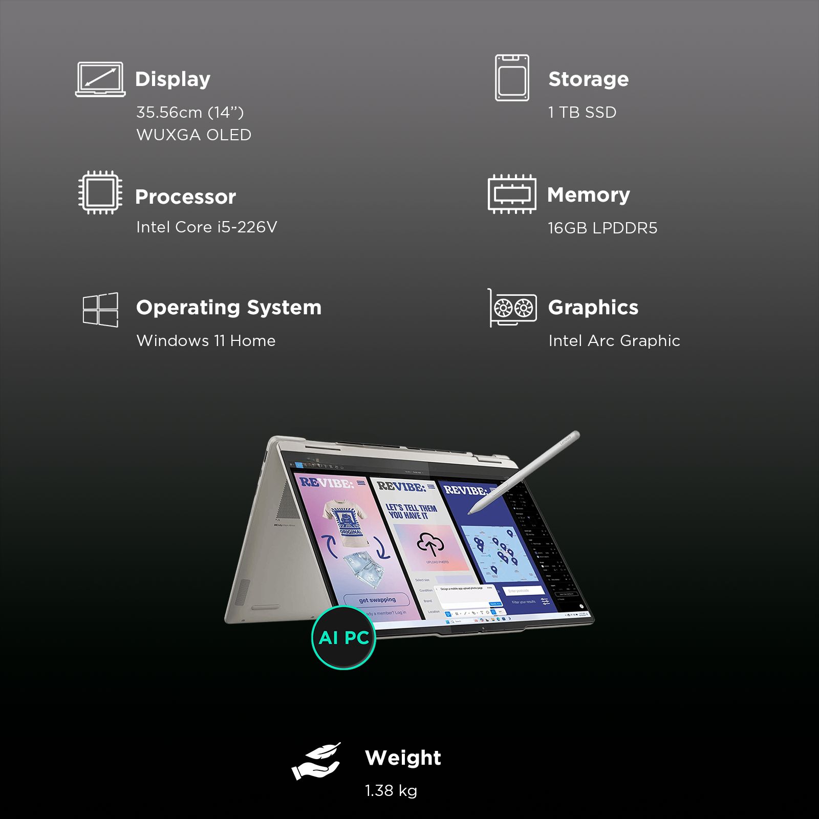 Lenovo Yoga 7 14ILL10 Intel Core Ultra 5 Touchscreen 2-in-1 Laptop (16GB, 1TB SSD, Windows 11 Home, 14 inch WUXGA OLED Display, MS Office 2024, Seashell, 1.38 KG)_3