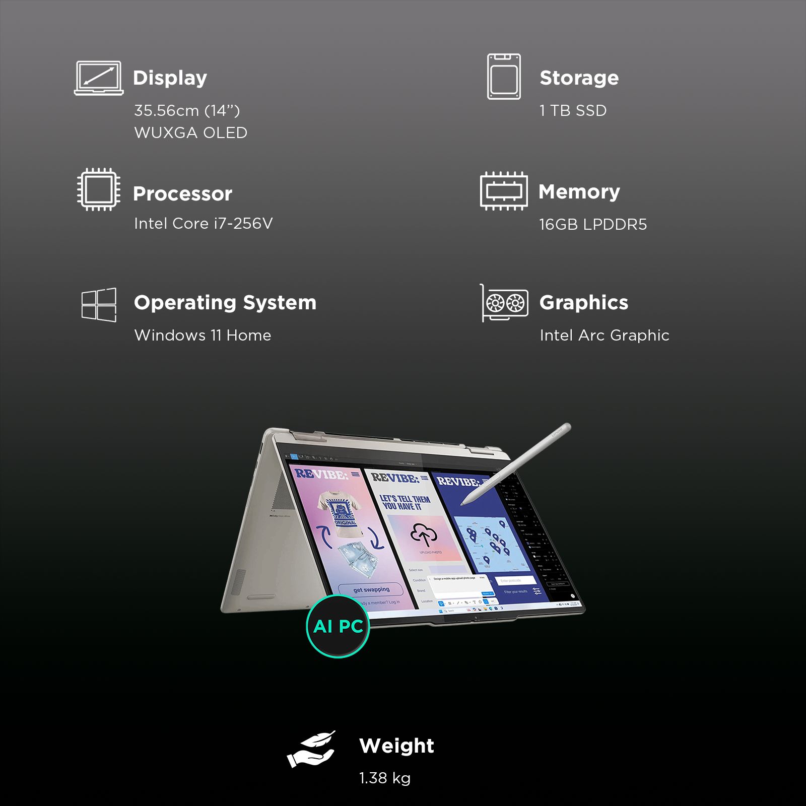 Lenovo Yoga 7 14ILL10 Intel Core Ultra 7 Touchscreen 2-in-1 Laptop (16GB, 1TB SSD, Windows 11 Home, 14 inch WUXGA OLED Display, MS Office 2024, Seashell, 1.38 KG)_3