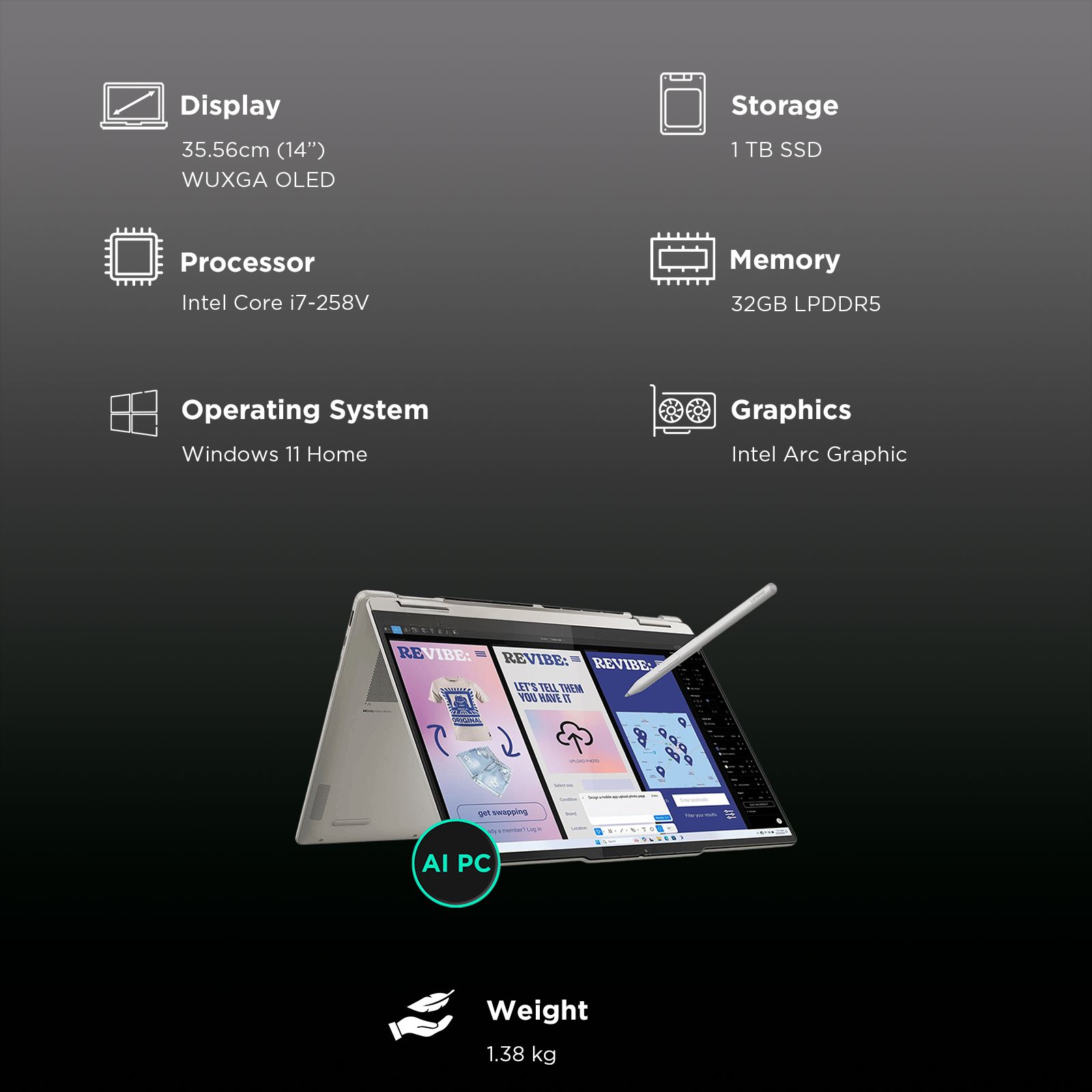 Lenovo Yoga 7 14ILL10 Intel Core Ultra 7 Touchscreen 2-in-1 Laptop (32GB, 1TB SSD, Windows 11 Home, 14 inch 2.8K WQXGA Plus OLED Display, MS Office 2024, Seashell, 1.38 KG)_3