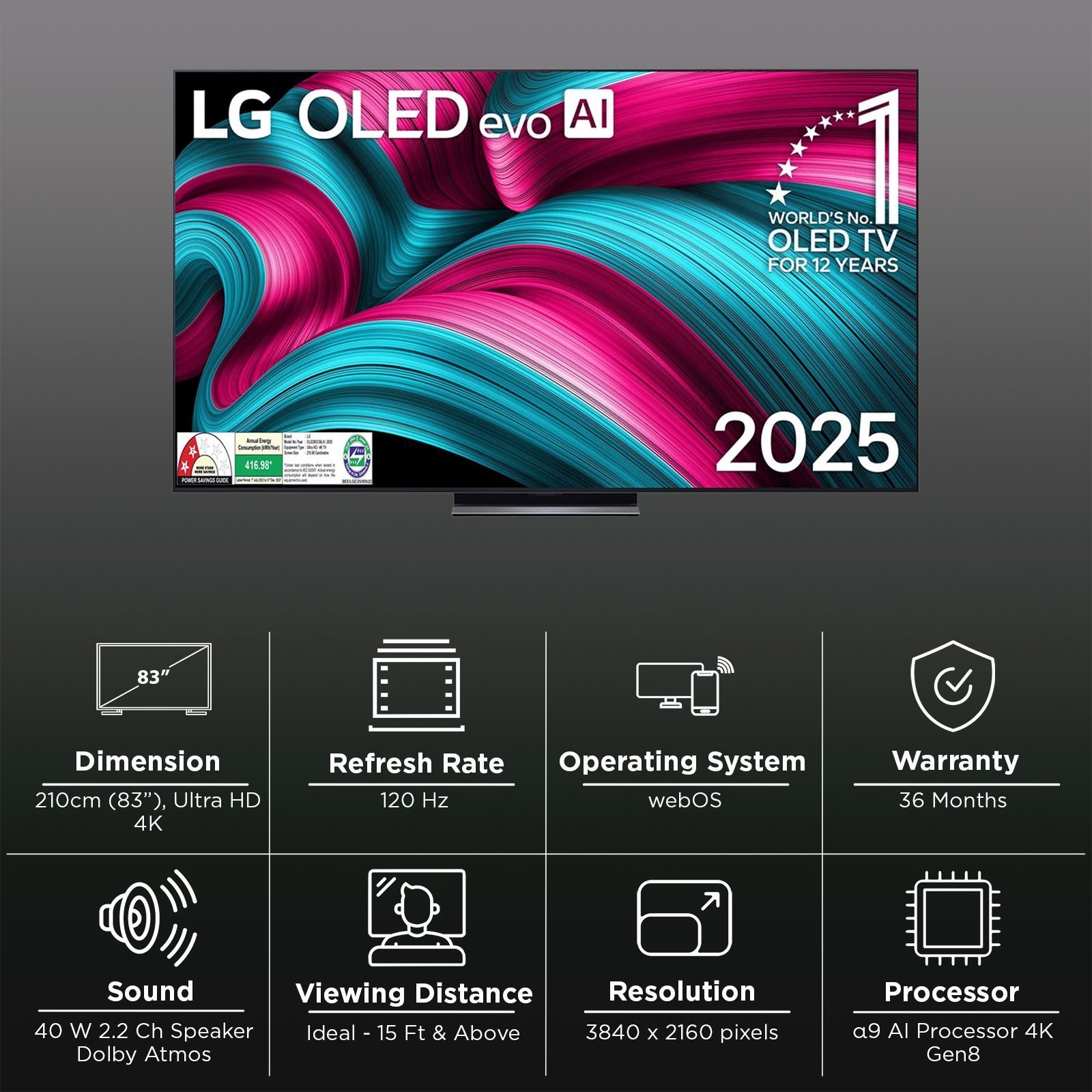 LG evo AI C5 210 cm (83 inch) OLED 4K Ultra HD Smart WebOS TV with Dolby Vision & Dolby Atmos (2025 model) LG evo AI C5 210 cm (83 inch) OLED 4K Ultra HD Smart WebOS TV with Dolby Vision & Dolby Atmos (2025 model)_3