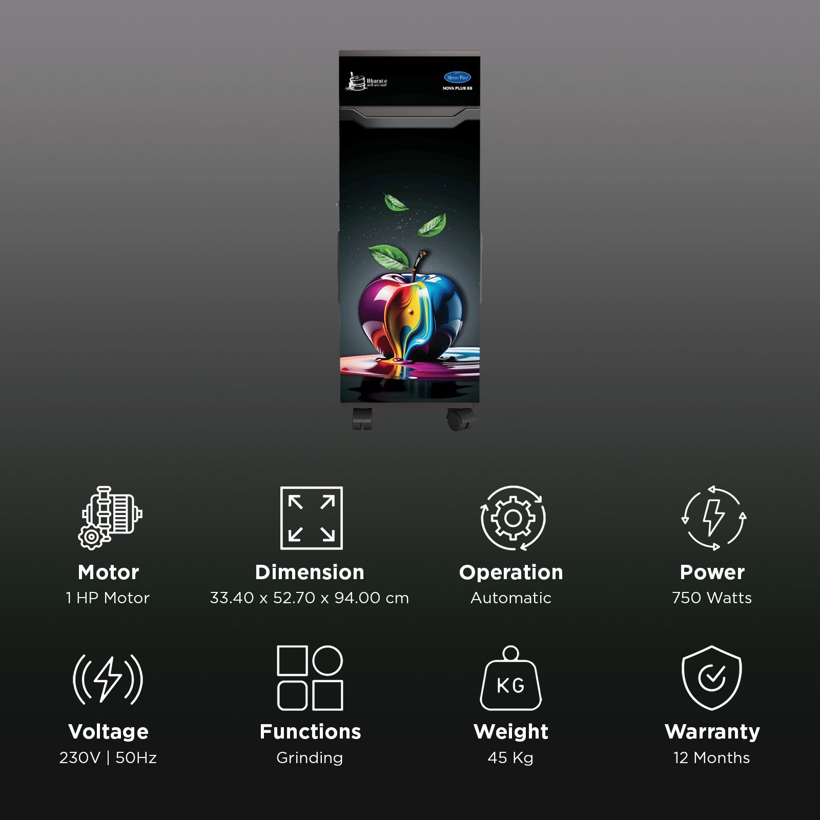 Mycro Fine NOVA Series 750 Watts 6.5 Kg Flour Mill Machine (Aircooled Filter, NOVAPLUS SS Fantacy Apple, Black)_3