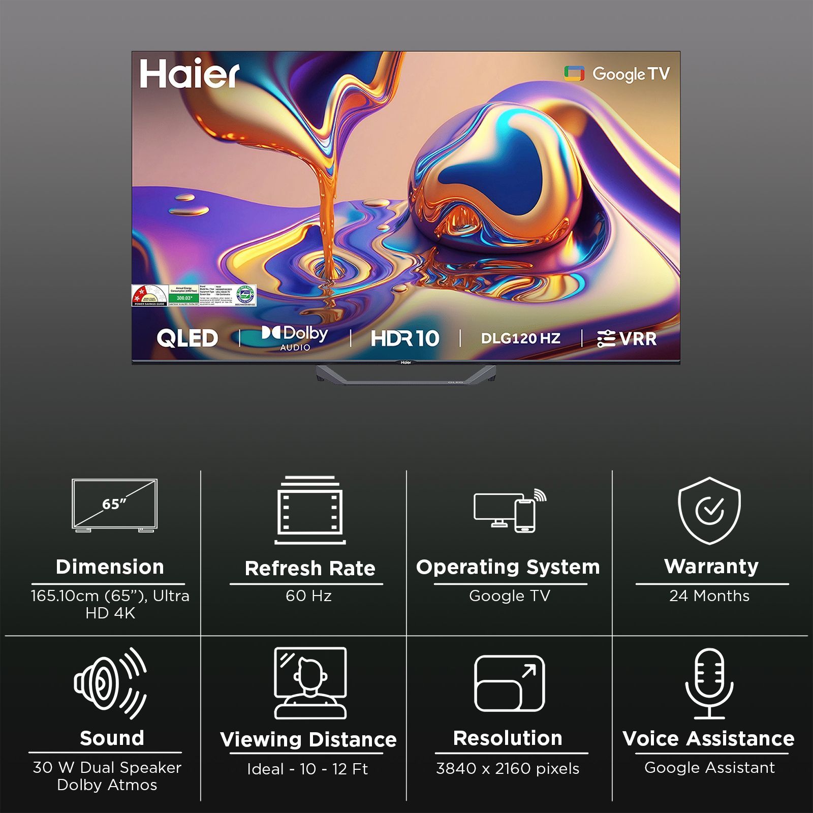 Haier 65S80 165.1 (65 inch) QLED 4K Ultra HD Smart Google TV with Dolby Audio (2025 model)_3