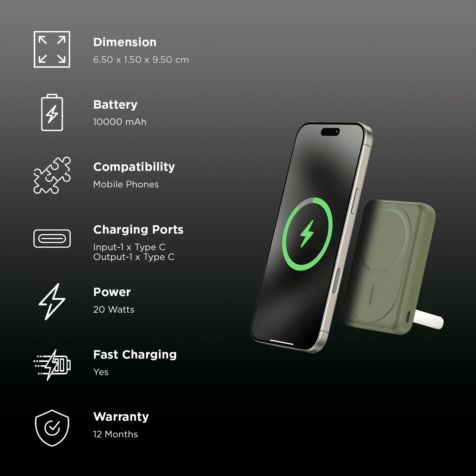 urbn Slide MagTag 10000 mAh 20W Fast Charging Power Bank (2 Type C Ports, LED Indicator, Camo) urbn Slide MagTag 10000 mAh 20W Fast Charging Power Bank (2 Type C Ports, LED Indicator, Camo)_3