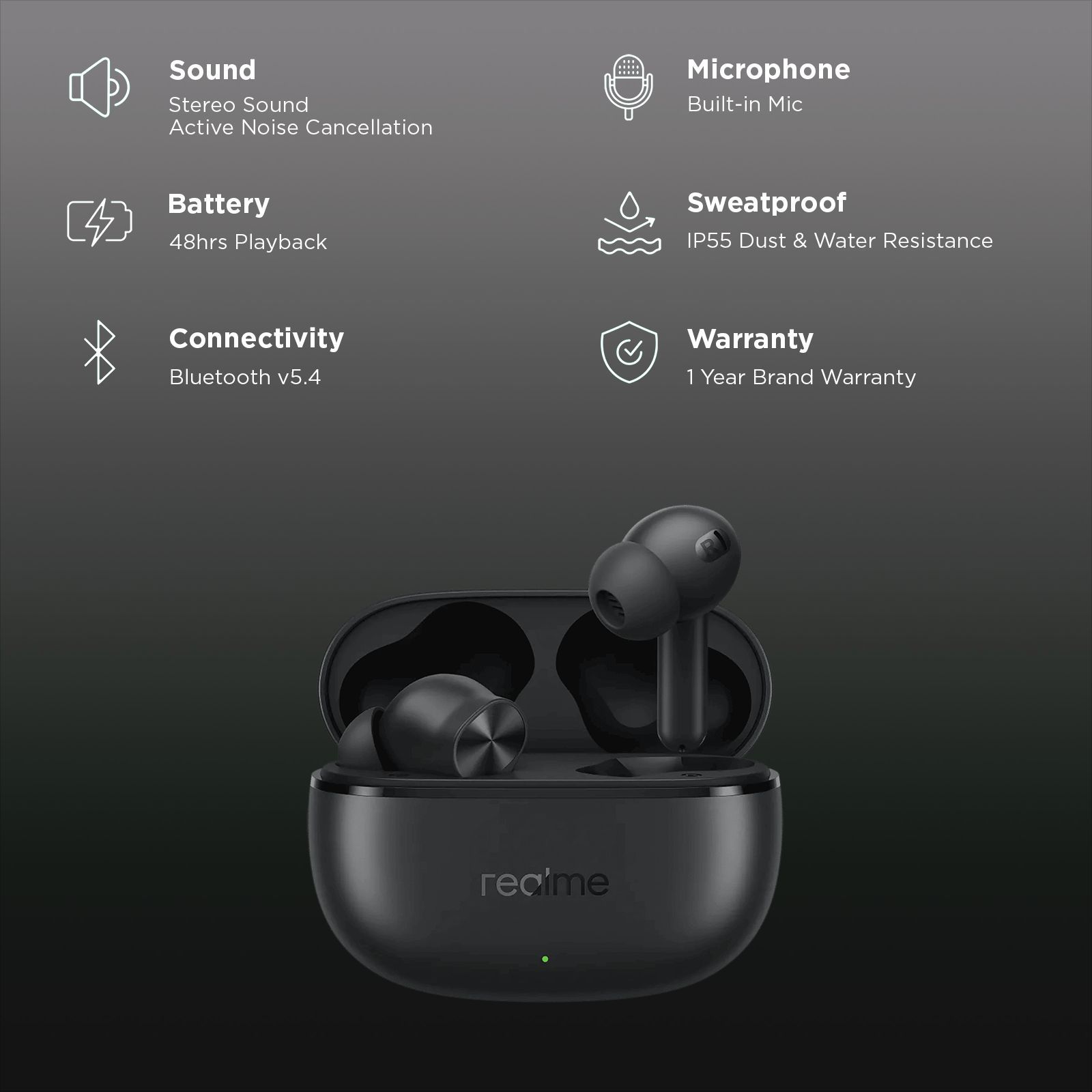 realme Buds T200x TWS Earbuds with Active Noise Cancellation (IP55 Dust & Water Resistance, Dual Device Connection, Pure Black)_2