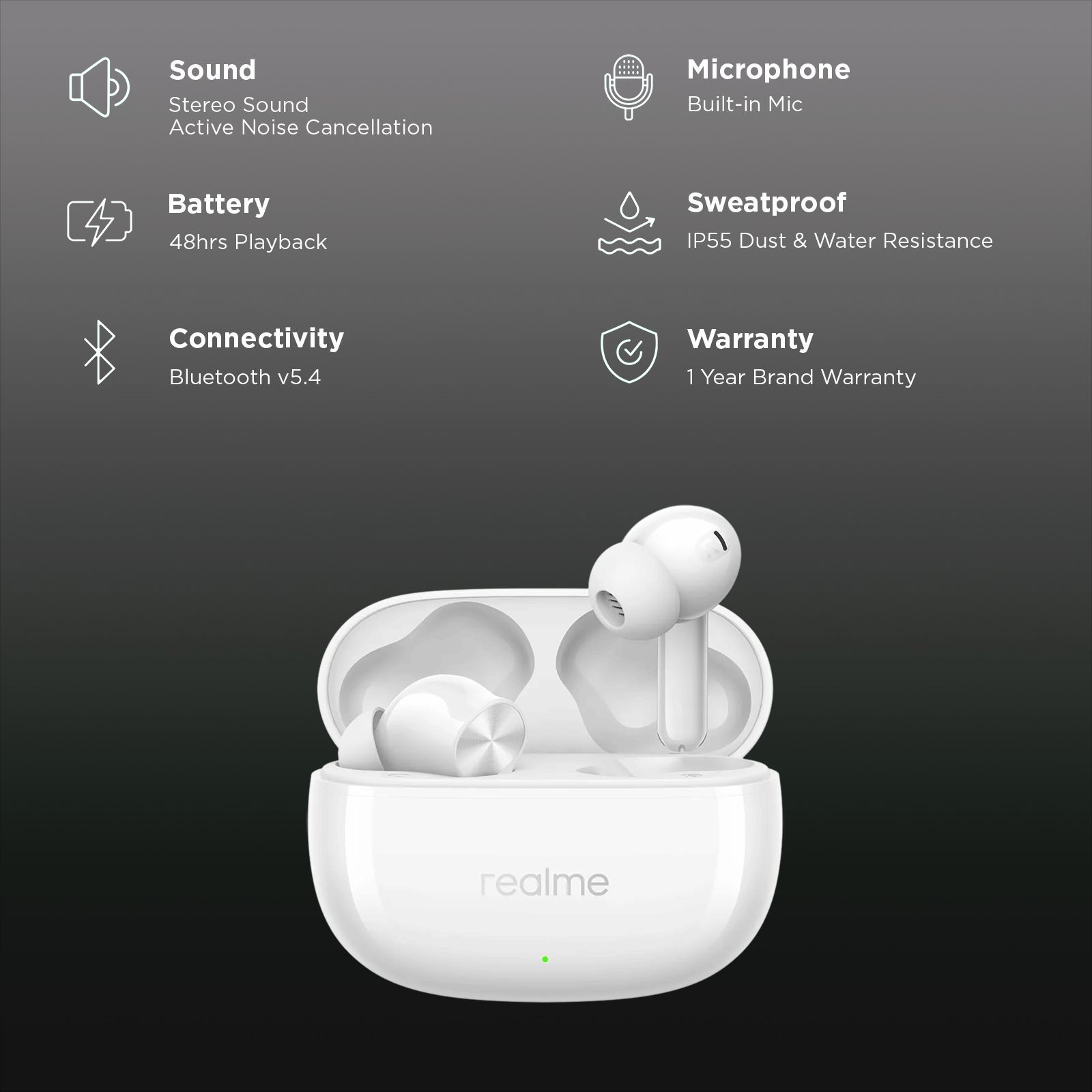 realme Buds T200x TWS Earbuds with Active Noise Cancellation (IP55 Dust & Water Resistance, Dual Device Connection, Moonlight White)_2