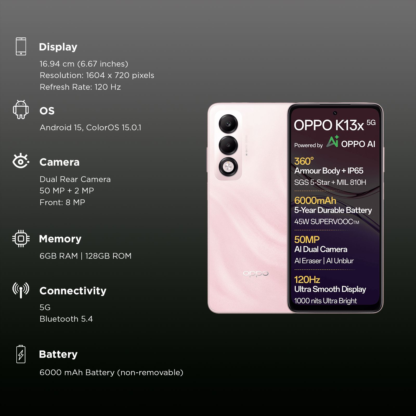 oppo K13x 5G (6GB RAM, 128GB, Sunset Peach)_3