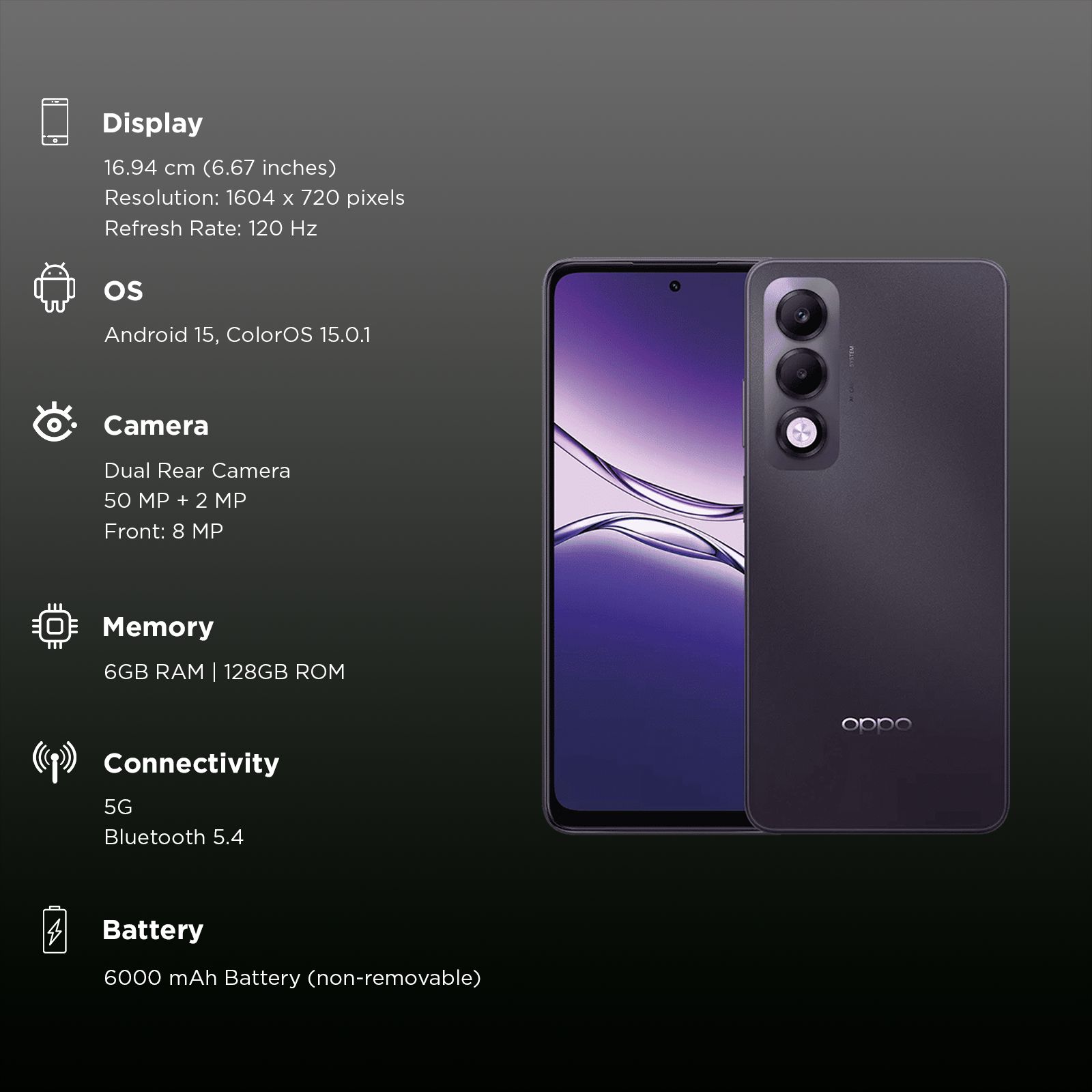 oppo K13x 5G (6GB RAM, 128GB, Midnight Violet)_3
