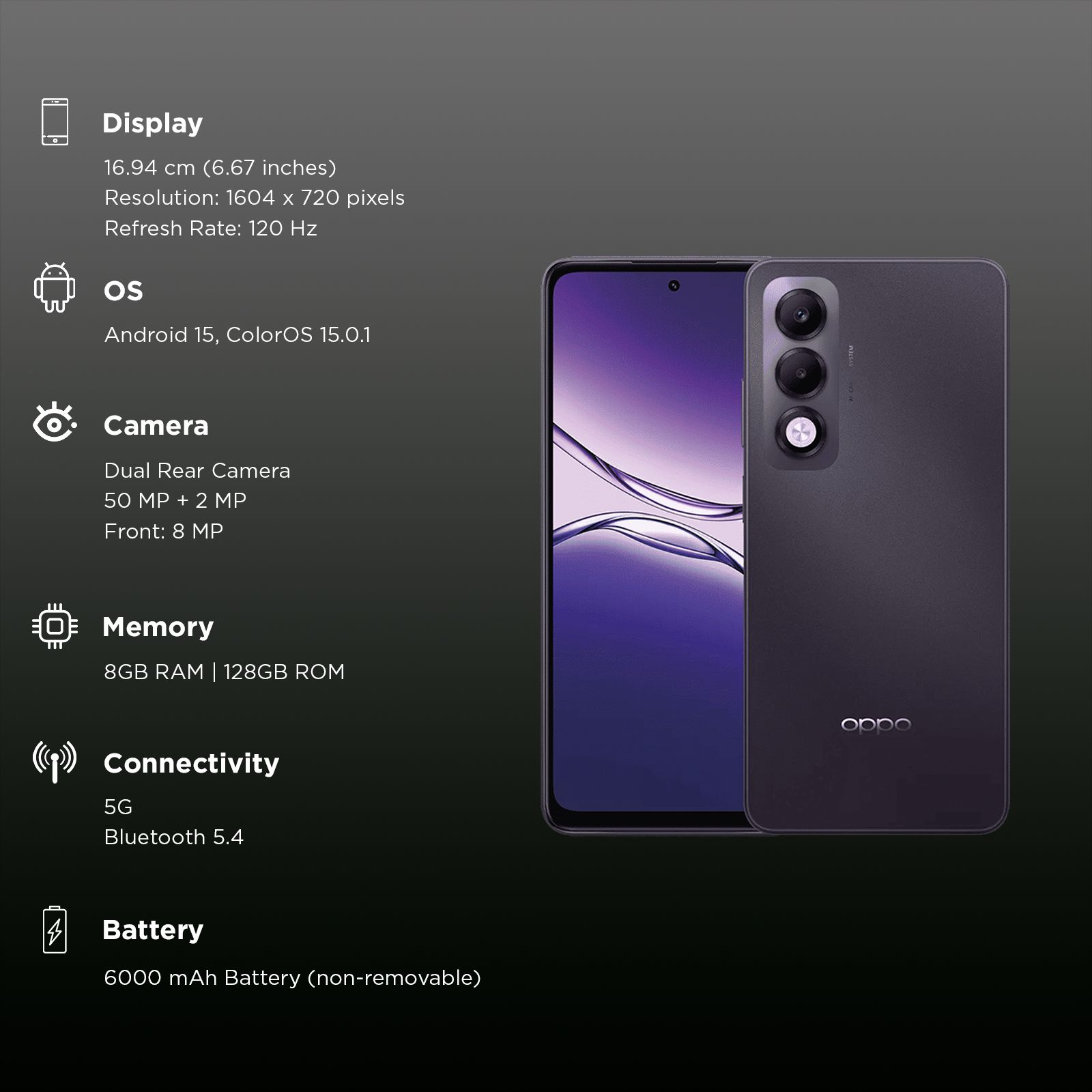oppo K13x 5G (8GB RAM, 128GB, Midnight Violet)_3