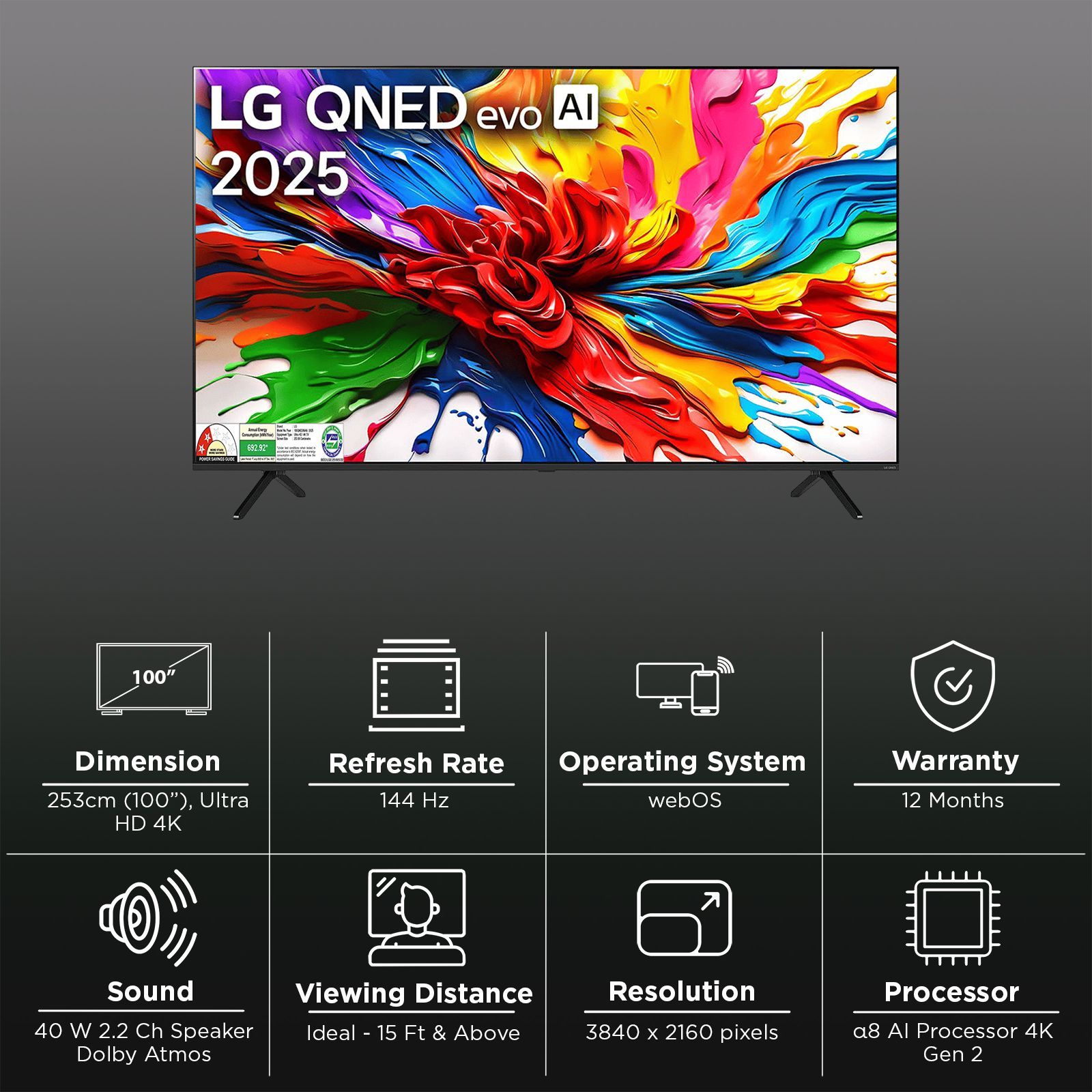 LG evo AI QNED86 253 cm (100 inch) QNED MiniLED 4K Ultra HD Smart WebOS TV with Dolby Vision (2025 Model)_3