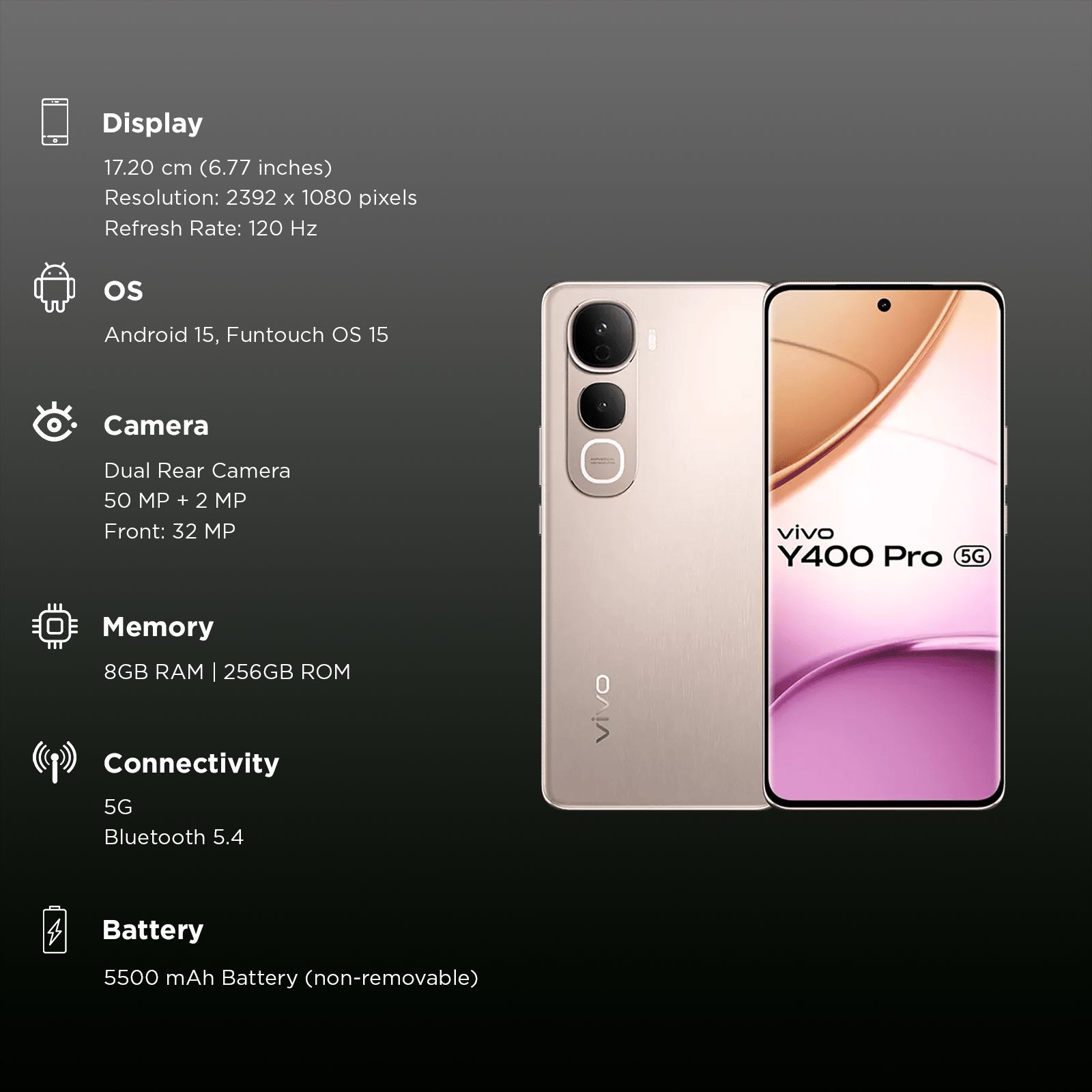 vivo Y400 Pro 5G (8GB RAM, 256GB, Fest Gold)_3
