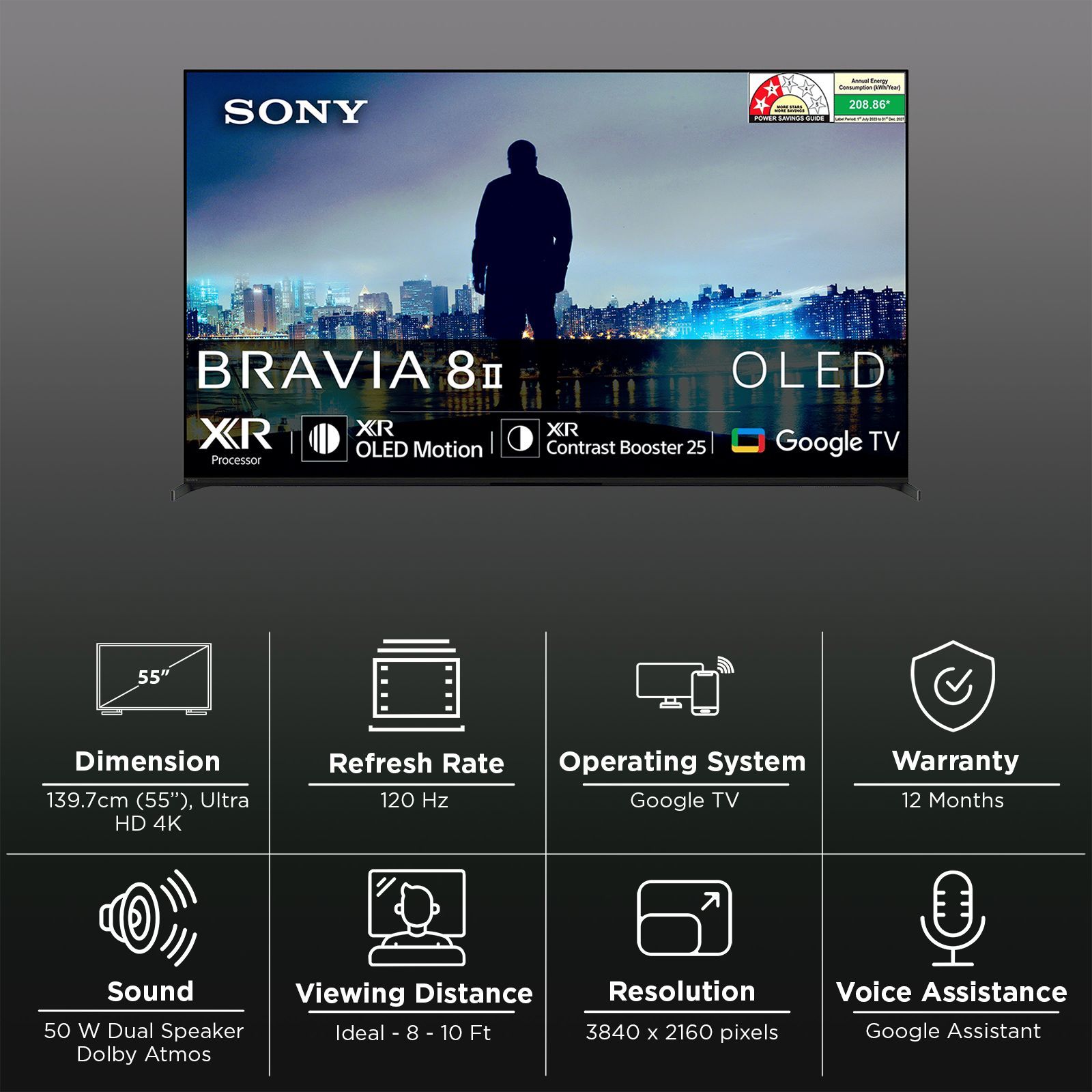 SONY BRAVIA 8 II 139.7 cm (55 inch) OLED 4K Ultra HD Smart Google TV with Dolby Vision & Dolby Atmos (2025 model)_3