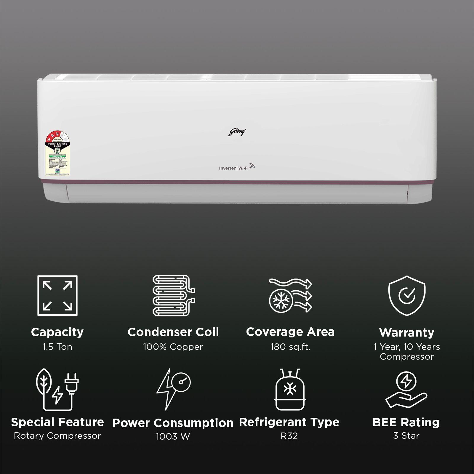 Godrej VZQ 5 in 1 Convertible 1.5 Ton 3 Star Inverter Split Smart AC with IOT Enabled (2025 Model, Copper Condenser, SIC 18DTC3 VZQ IOT)_2