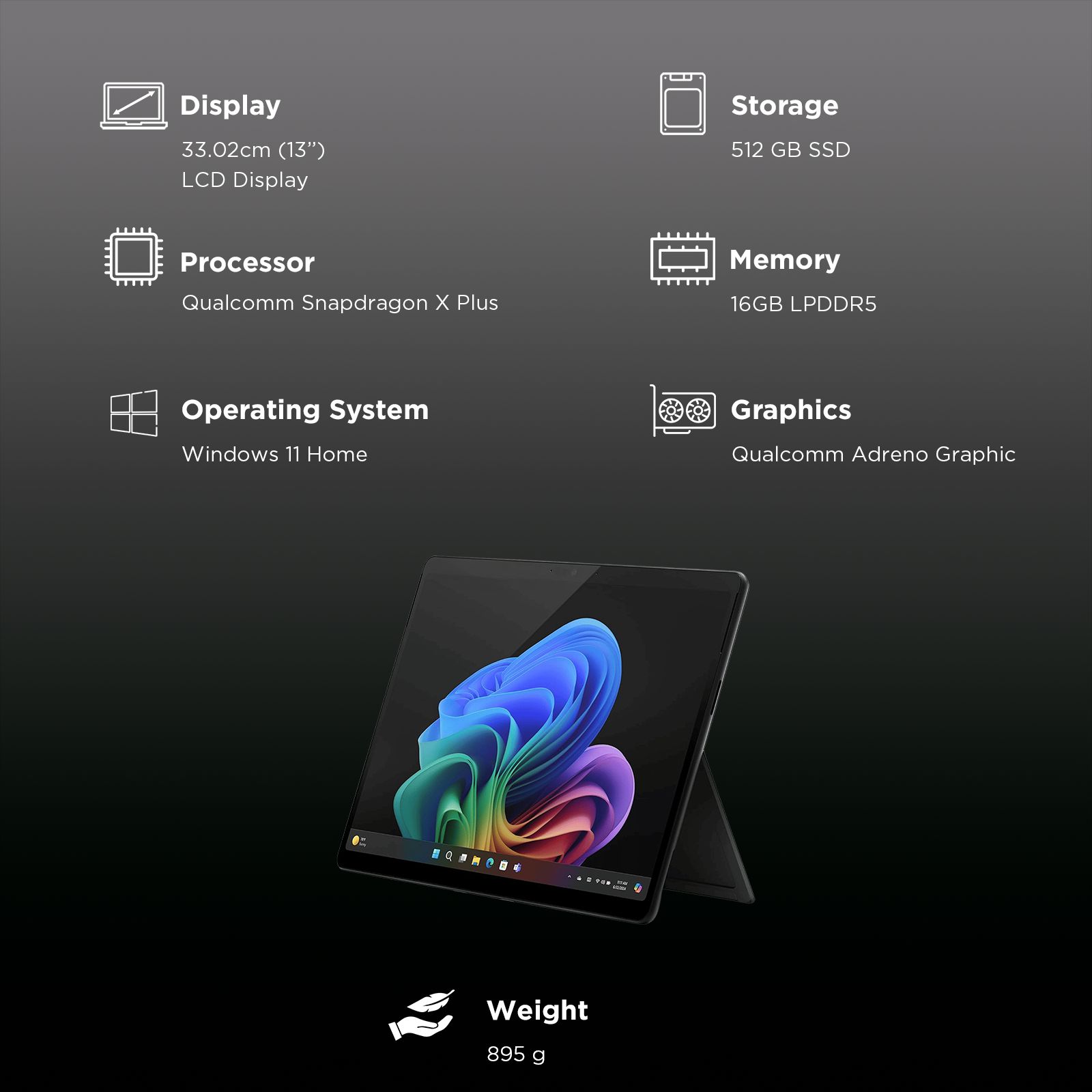 Microsoft Surface Pro 11th Edition Snapdragon X Plus Touchscreen 2-in-1 Laptop (16GB, 512GB SSD, Windows 11 Home, 13 inch LCD Display, Black, 0.89 KG)_3