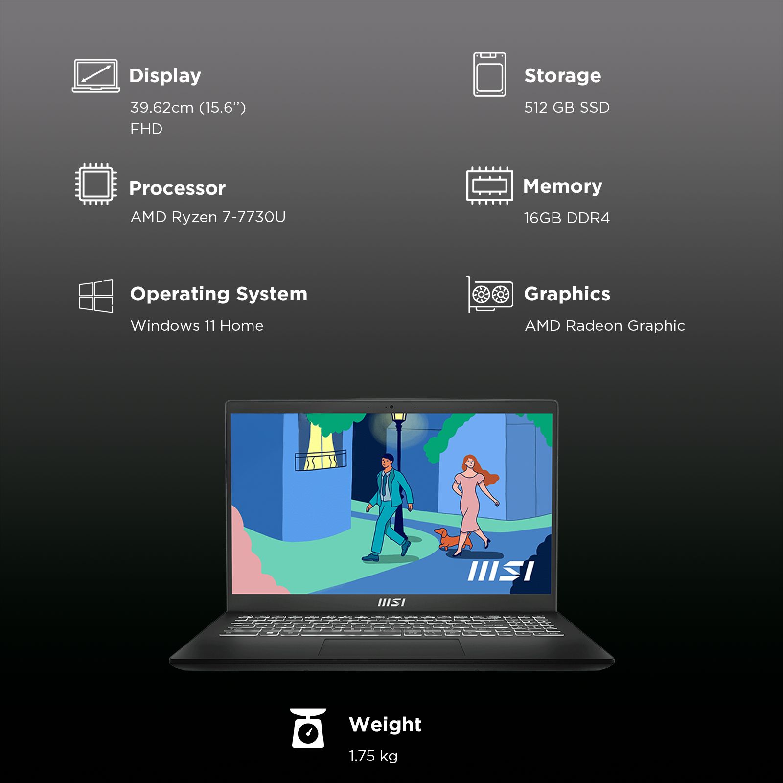 MSI Modern 15 B7M-479IN AMD Ryzen 7 Thin & Light Laptop (16GB, 512GB SSD, Windows 11 Home, 15.6 inch Full HD Display, MS Office Home, Classic Black, 1.75 KG) MSI Modern 15 B7M-479IN AMD Ryzen 7 Thin & Light Laptop (16GB, 512GB SSD, Windows 11 Home, 15.6 inch Full HD Display, MS Office Home, Classic Black, 1.75 KG)_3