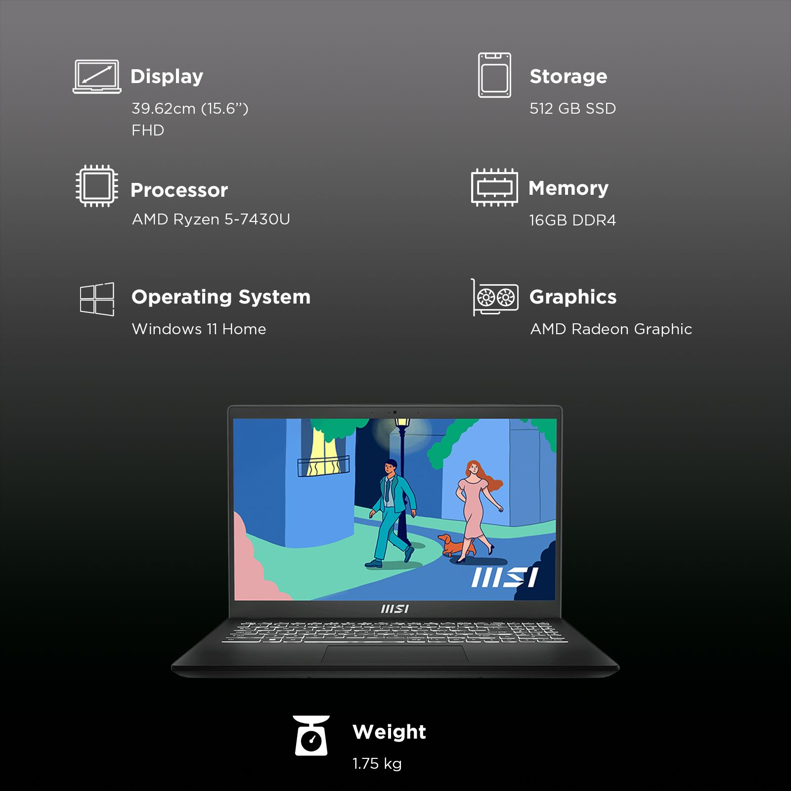 MSI Modern 15 B7M-480IN AMD Ryzen 5 Thin & Light Laptop (16GB, 512GB SSD, Windows 11 Home, 15.6 inch Full HD Display, MS Office Home, Classic Black, 1.75 KG) MSI Modern 15 B7M-480IN AMD Ryzen 5 Thin & Light Laptop (16GB, 512GB SSD, Windows 11 Home, 15.6 inch Full HD Display, MS Office Home, Classic Black, 1.75 KG)_3