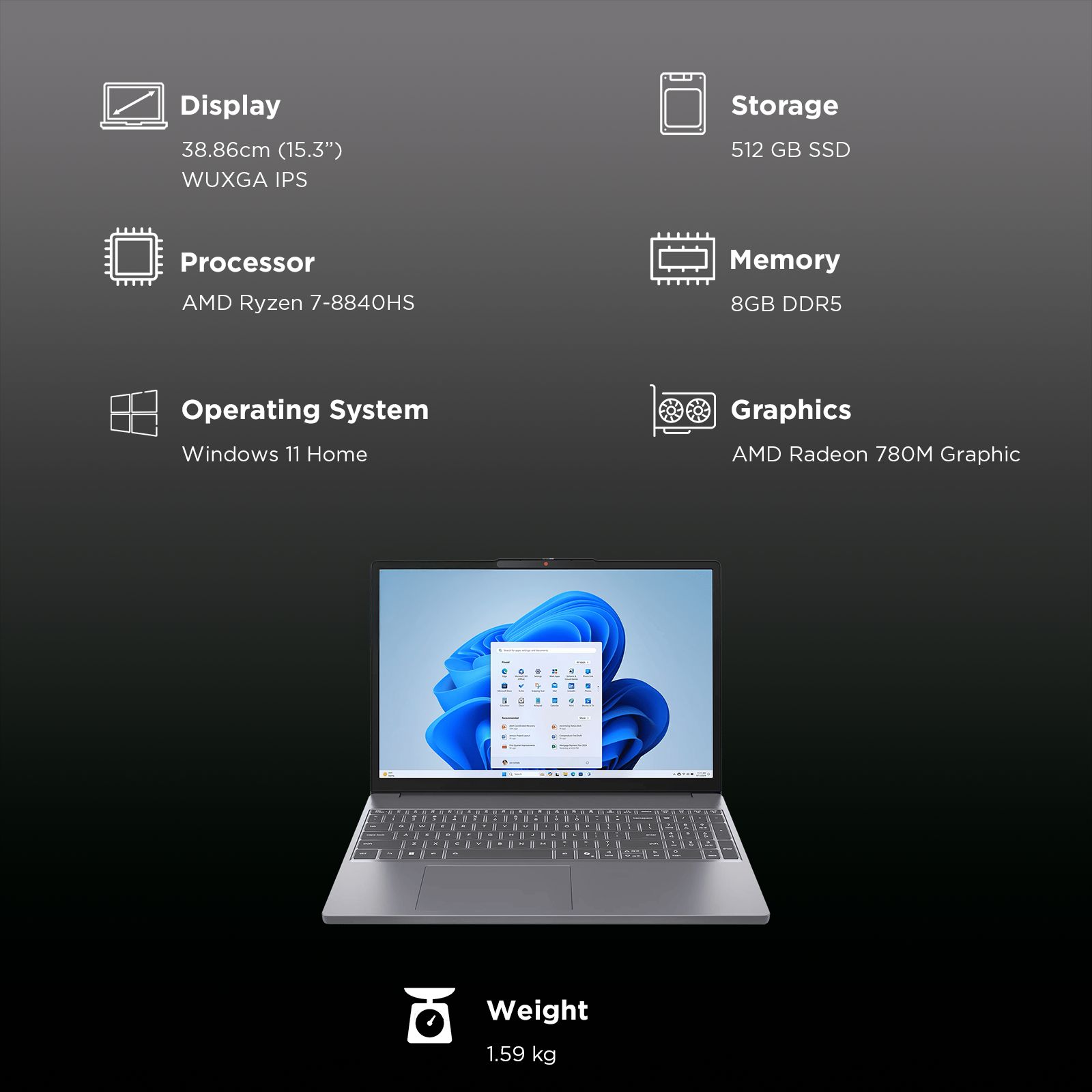 Lenovo IdeaPad Slim 3 15AHP10 AMD Ryzen 7 Thin & Light Laptop (8GB, 512GB SSD, Windows 11 Home, 15.3 inch WUXGA IPS Display, MS Office Home 2024, Luna Grey, 1.59 KG) Lenovo IdeaPad Slim 3 15AHP10 AMD Ryzen 7 Thin & Light Laptop (8GB, 512GB SSD, Windows 11 Home, 15.3 inch WUXGA IPS Display, MS Office Home 2024, Luna Grey, 1.59 KG)_3