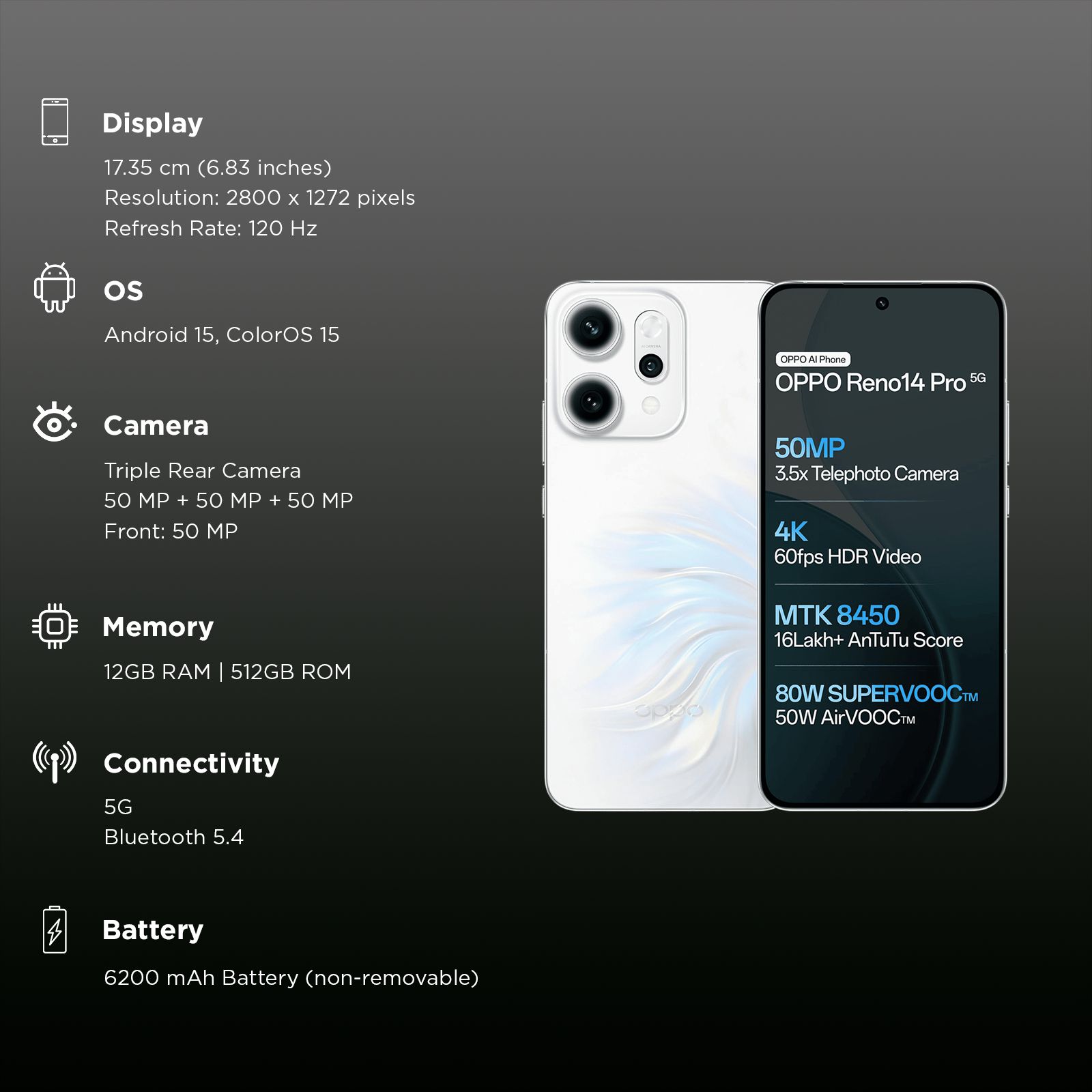 oppo Reno 14 Pro 5G (12GB RAM, 512GB, Pearl White) oppo Reno 14 Pro 5G (12GB RAM, 512GB, Pearl White)_3