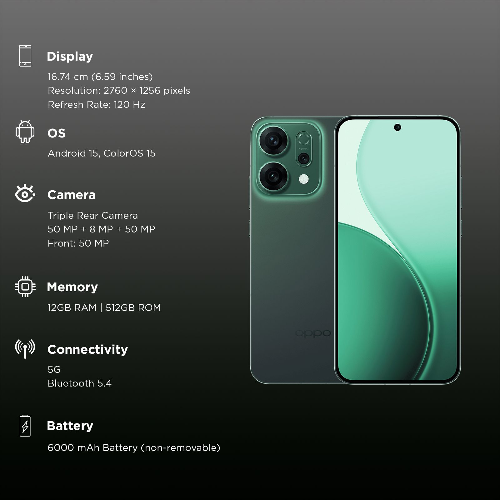 oppo Reno 14 5G (12GB RAM, 512GB, Forest Green)_3