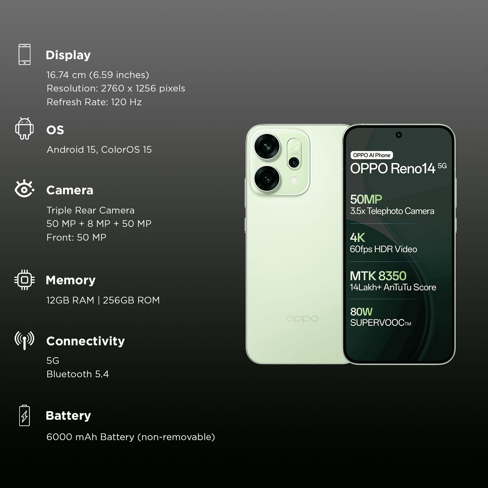 oppo Reno 14 5G (12GB RAM, 256GB, Mint Green) oppo Reno 14 5G (12GB RAM, 256GB, Mint Green)_3