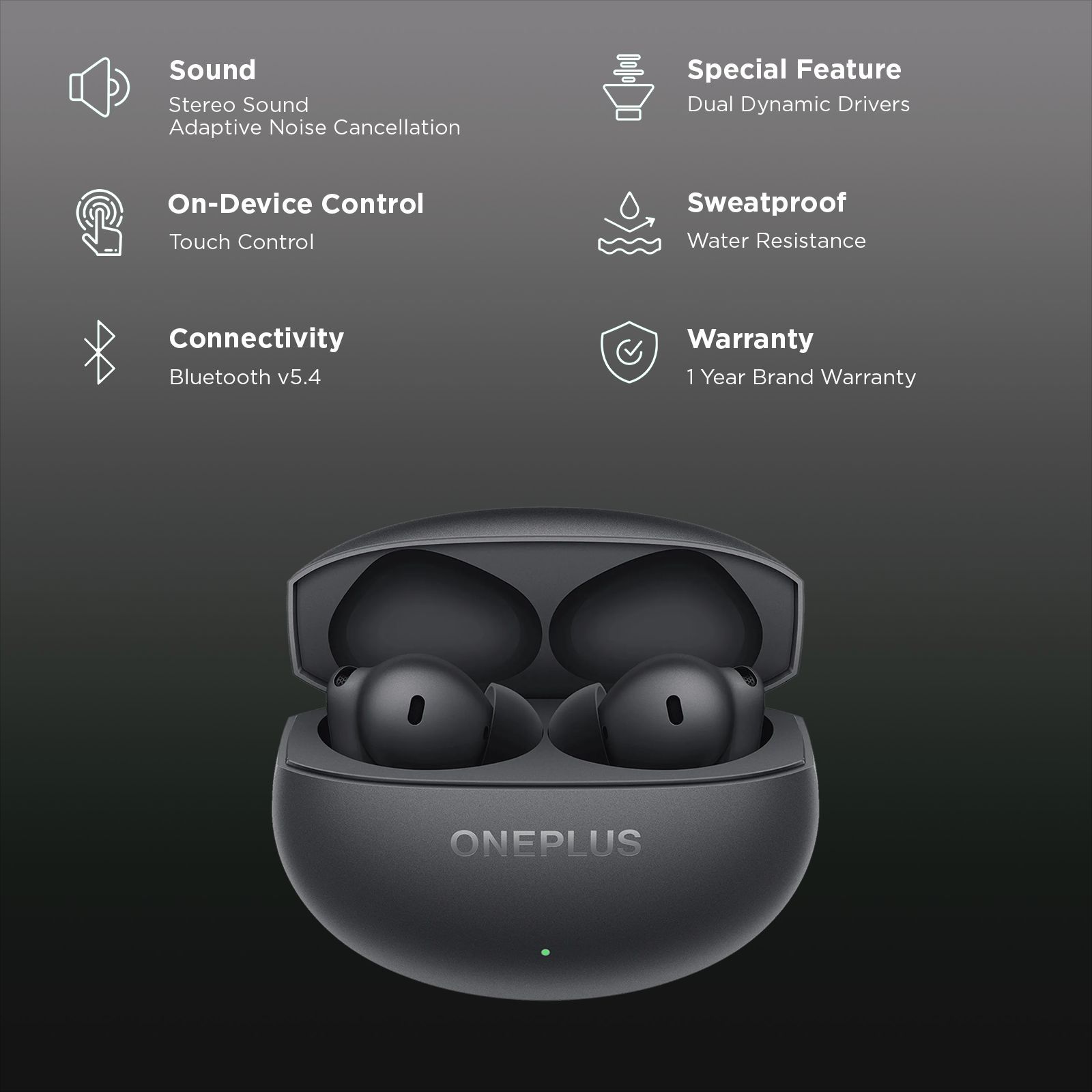 OnePlus Buds 4 TWS Earbuds with Adaptive Noise Cancellation (IPX55 Water Resistant, Dual Dynamic Drivers, Storm Grey)_2