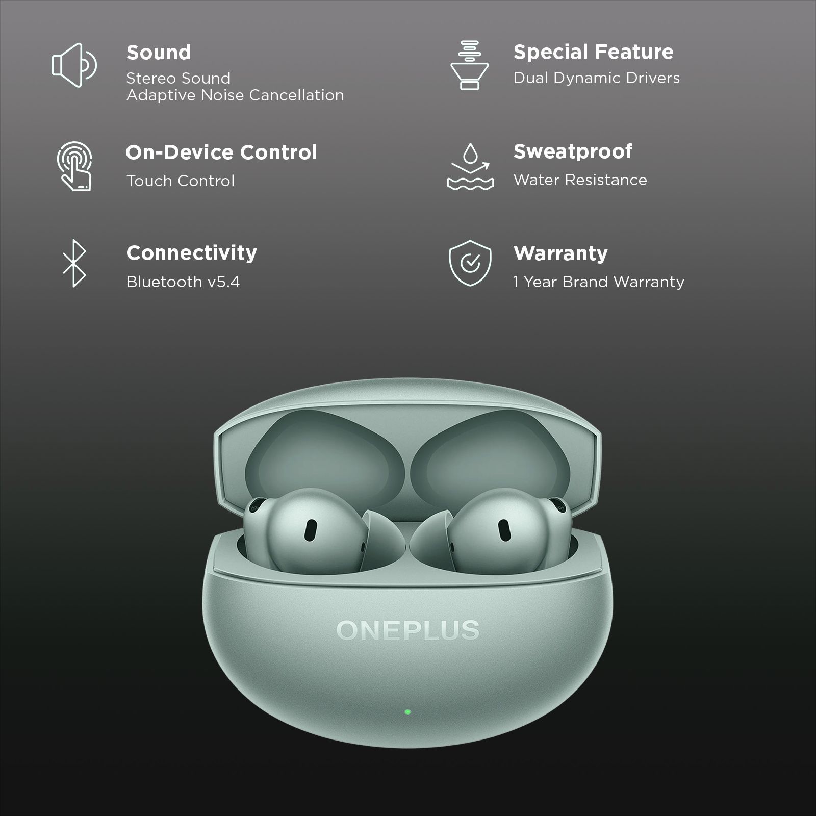 OnePlus Buds 4 TWS Earbuds with Adaptive Noise Cancellation (IPX55 Water Resistant, Dual Dynamic Drivers, Zen Green)_2