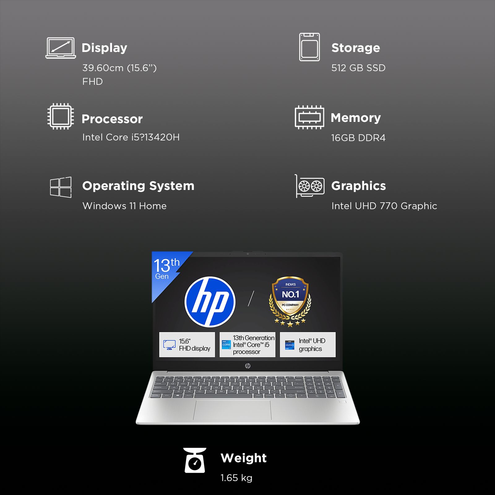 HP 15-fr0049TU Intel Core i5 13th Gen Thin & Light Laptop (16GB, 512GB SSD, Windows 11 Home, 15.6 inch Full HD Display, Natural Silver, 1.65 KG)_3