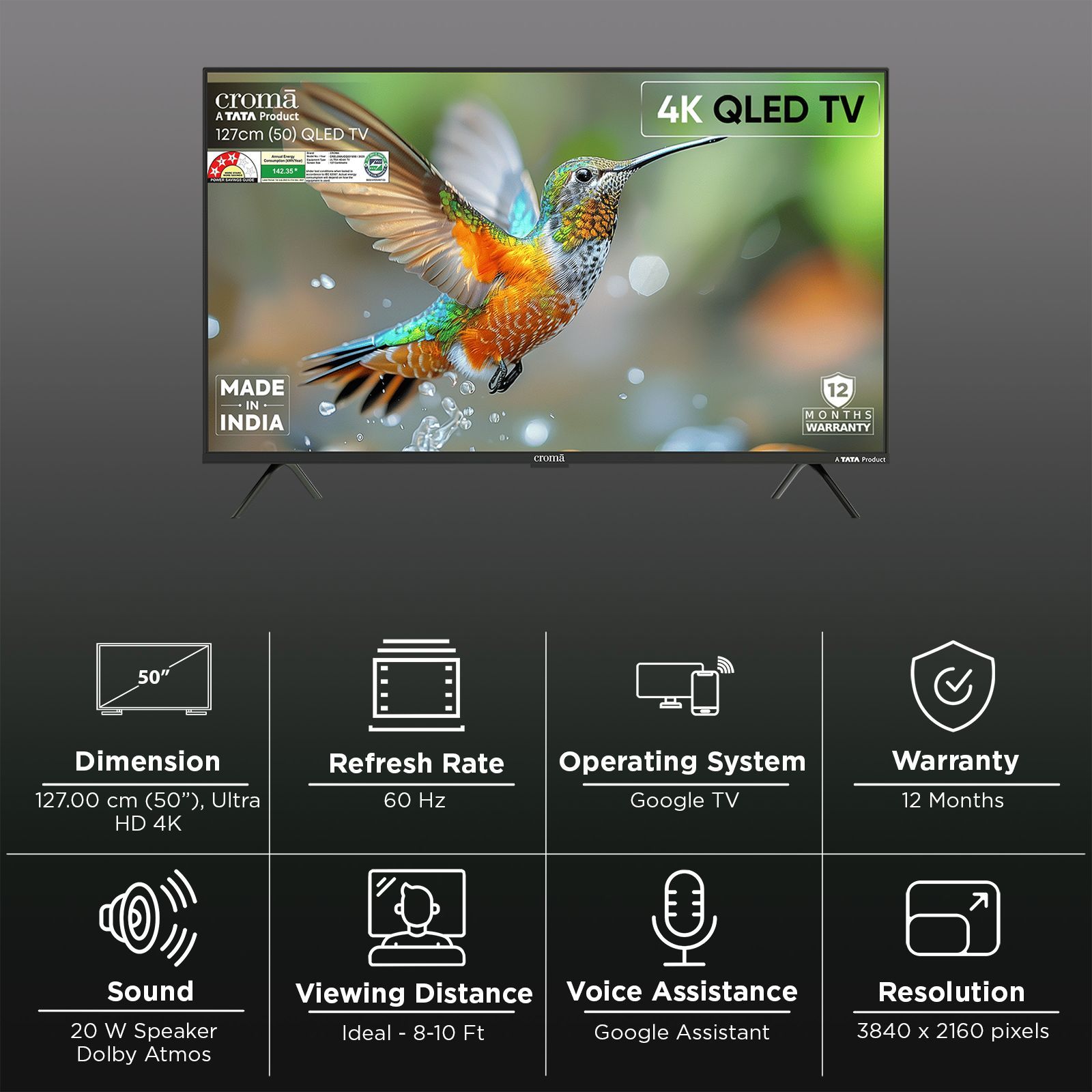 Croma 127 cm (50 inch) QLED 4K Ultra HD Smart Google TV 5.0 with Dolby Vision & Dolby Atmos (2025 model)_3