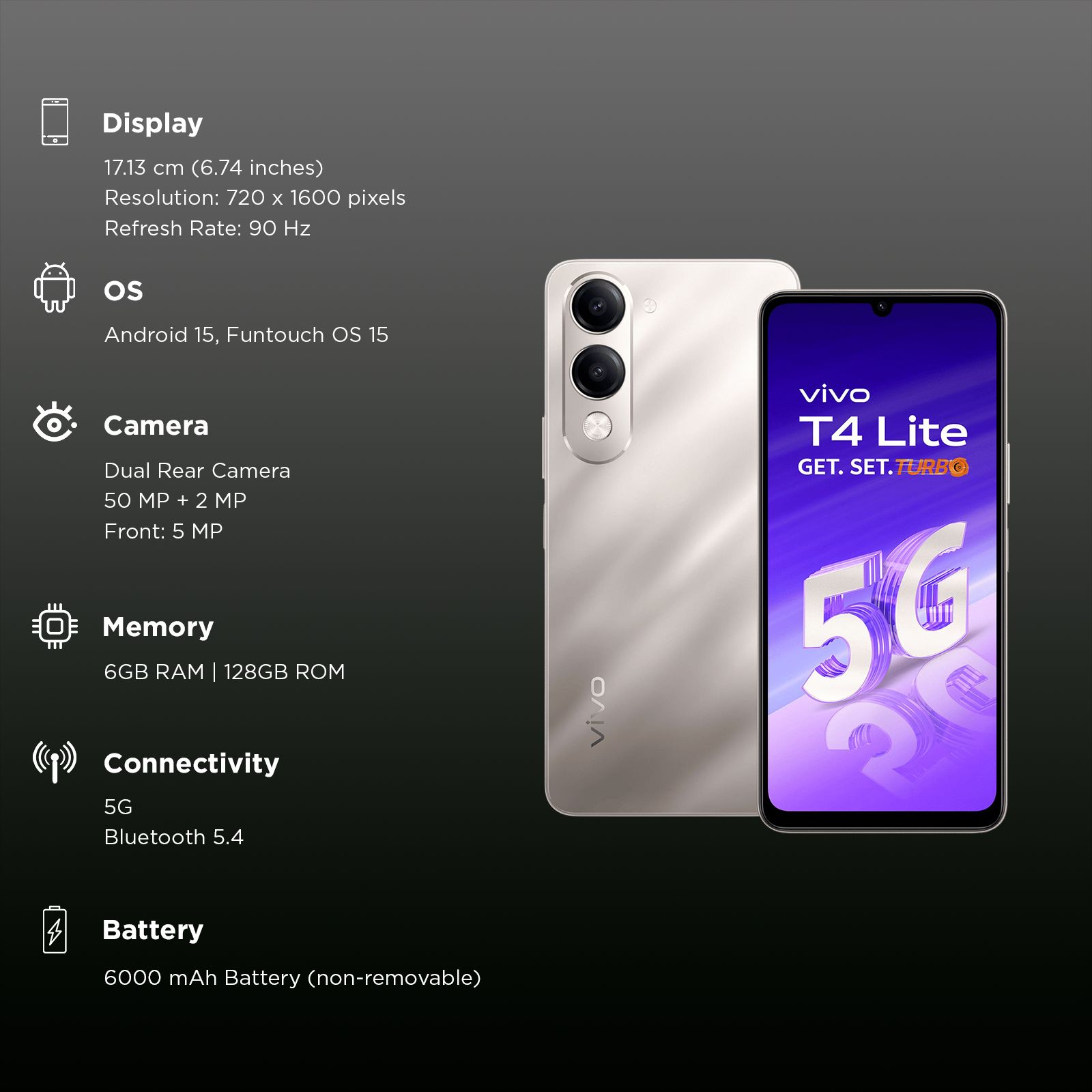 vivo T4 Lite 5G (6GB RAM, 128GB, Titanium Gold) vivo T4 Lite 5G (6GB RAM, 128GB, Titanium Gold)_3