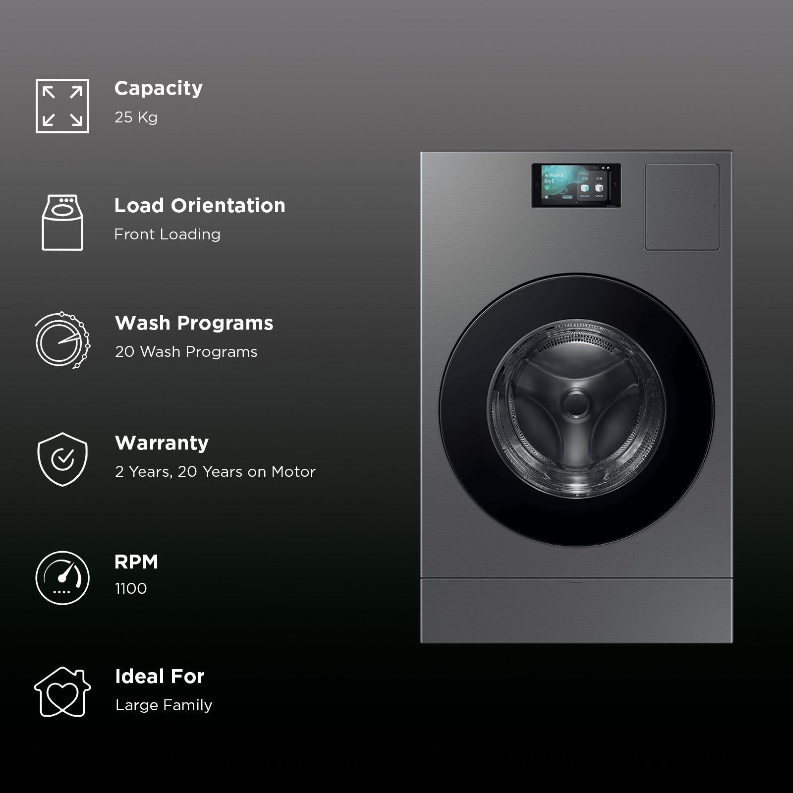 SAMSUNG 25 kg Wi-Fi Inverter Fully Automatic Front Washer Dryer (WD25DB8995BZTL, Heat Pump Technology, Dark Silver)_3