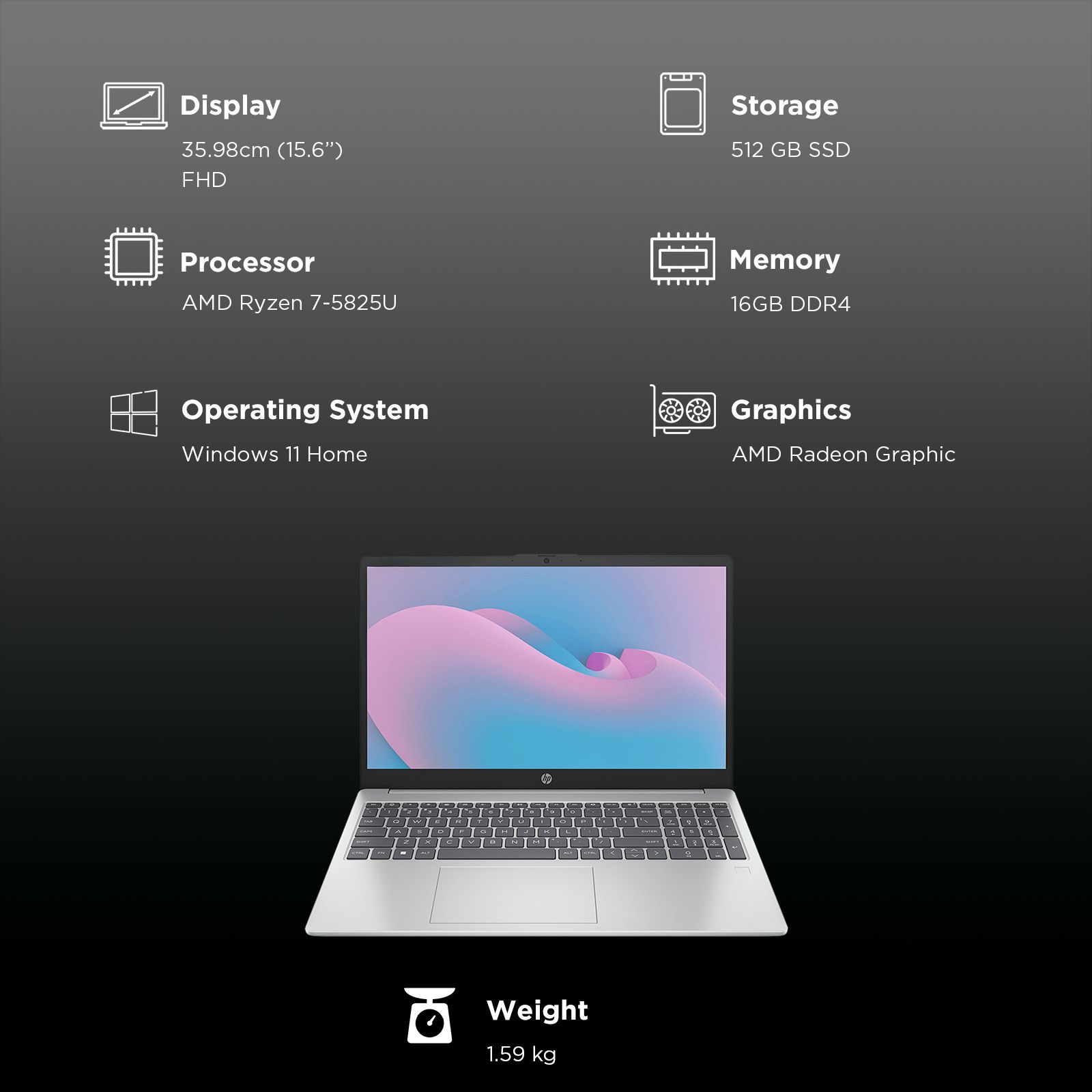 HP 15-fc0533AU AMD Ryzen 7 Thin & Light Laptop (16GB, 512GB SSD, Windows 11 Home, 15.6 inch Full HD Display, Natural Silver, 1.59 KG)_3