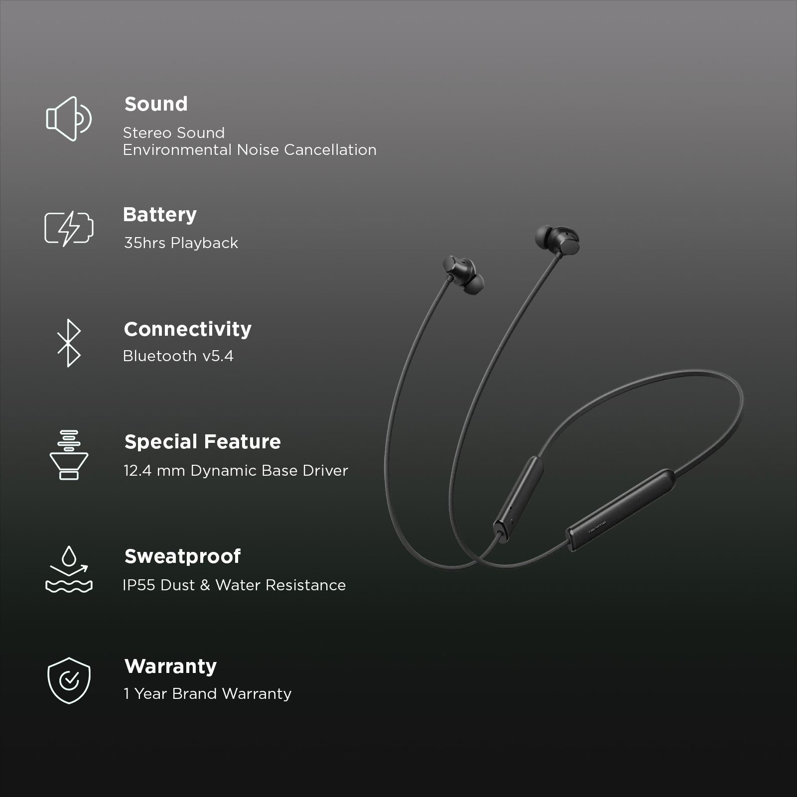 realme Buds Wireless 5 Lite Neckband with Environmental Noise Cancellation (IP55 Dust & Water Resistant, Dual Device Connection, Void Black)_2