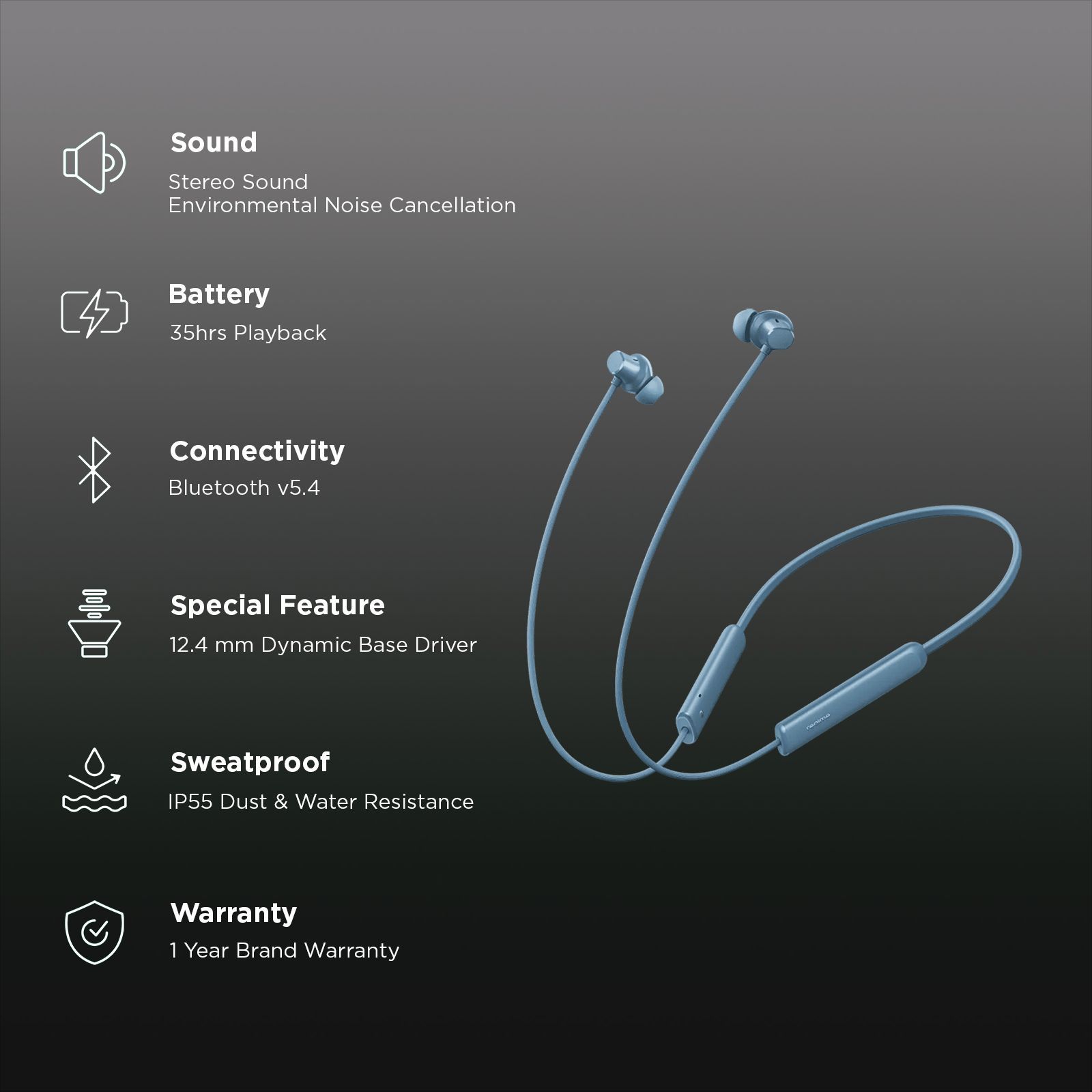 realme Buds Wireless 5 Lite Neckband with Environmental Noise Cancellation (IP55 Dust & Water Resistant, Dual Device Connection, Haze Blue)_2